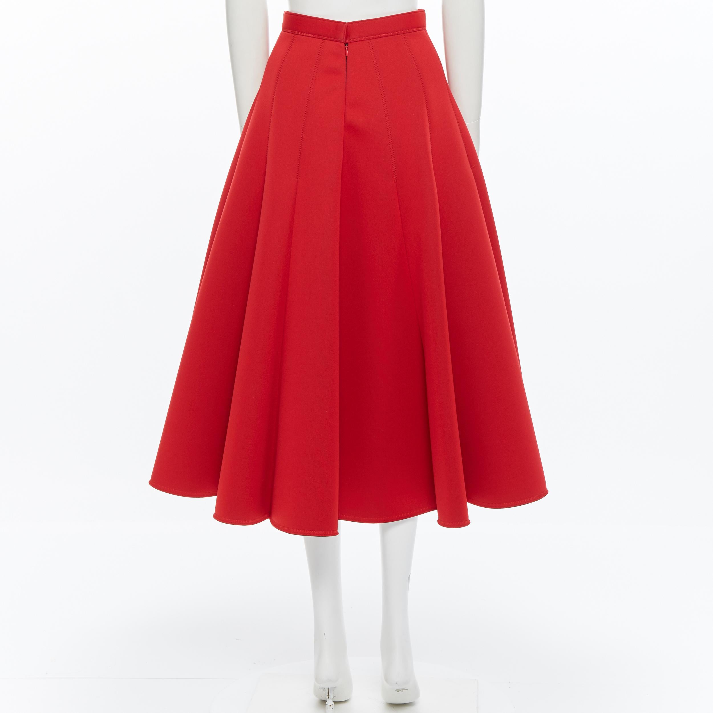 JUNYA WATANABE 2016 red scuba wool structured paneled flared knee skirt S In Excellent Condition In Hong Kong, NT