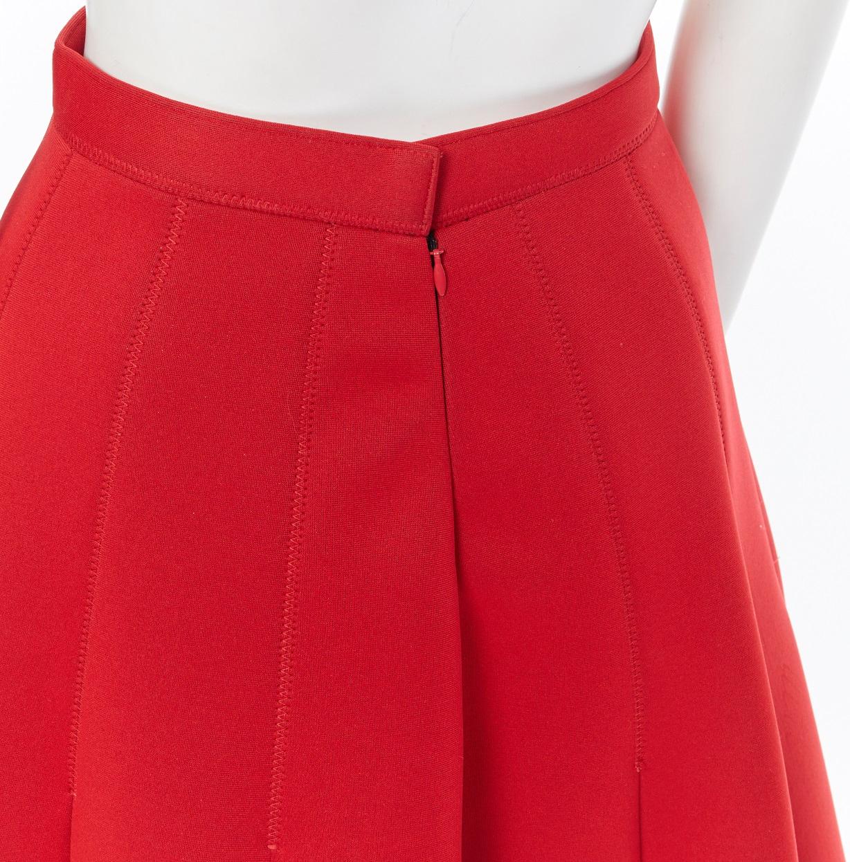 JUNYA WATANABE 2016 red scuba wool structured paneled flared knee skirt S 2