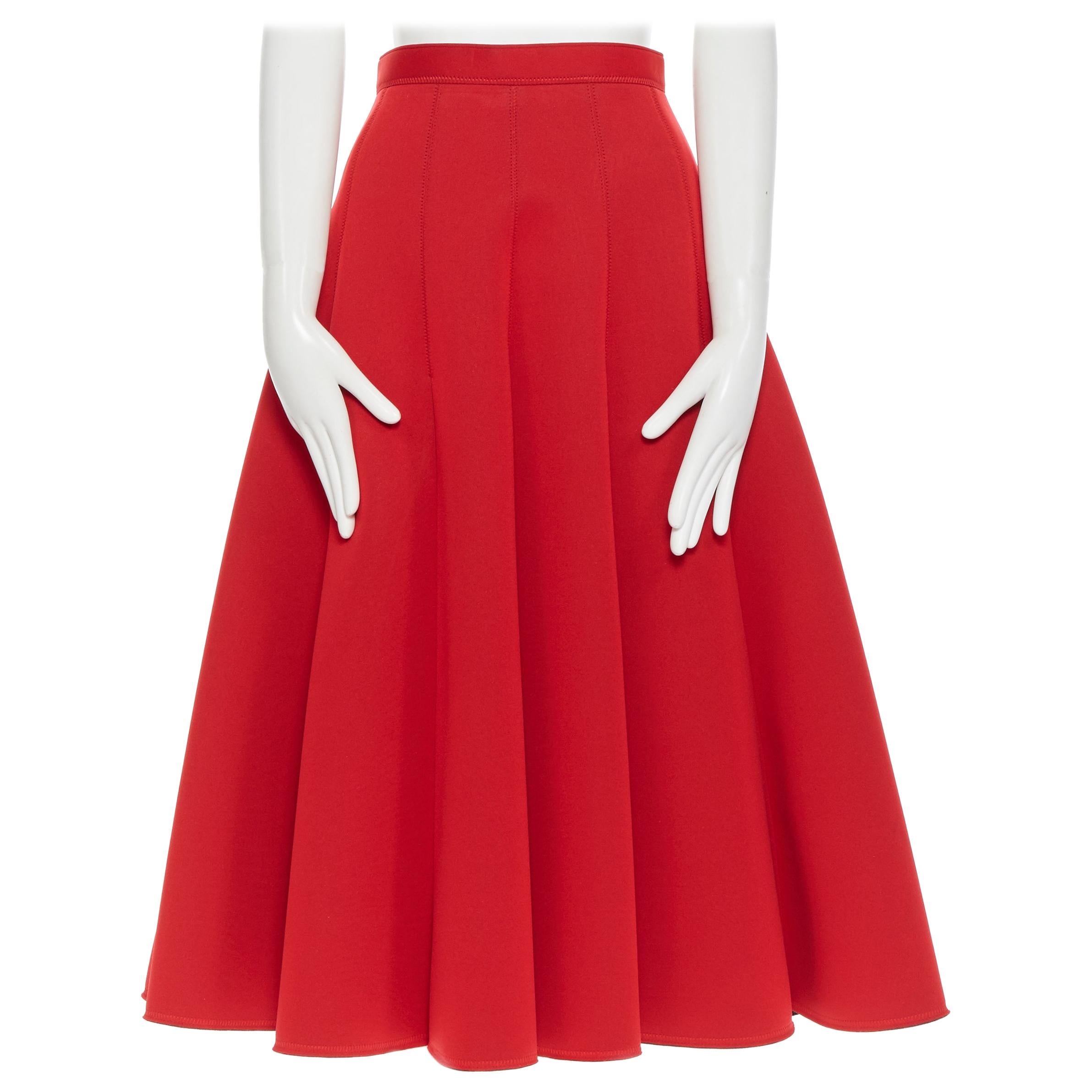 JUNYA WATANABE 2016 red scuba wool structured paneled flared knee skirt S