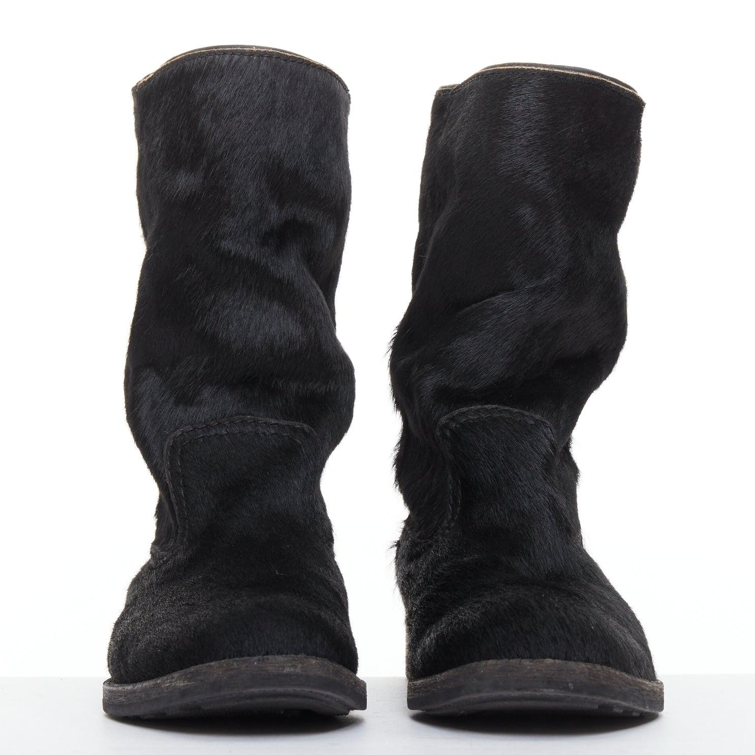 JUNYA WATANABE 2017 botas de combate de punta redonda con paneles de pelo de becerro negro S EU37 Negro en venta