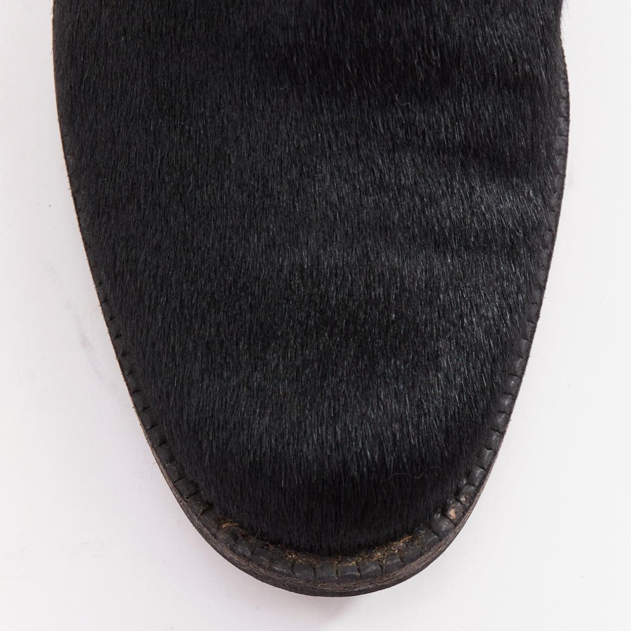 JUNYA WATANABE 2017 botas de combate de punta redonda con paneles de pelo de becerro negro S EU37 en venta 1