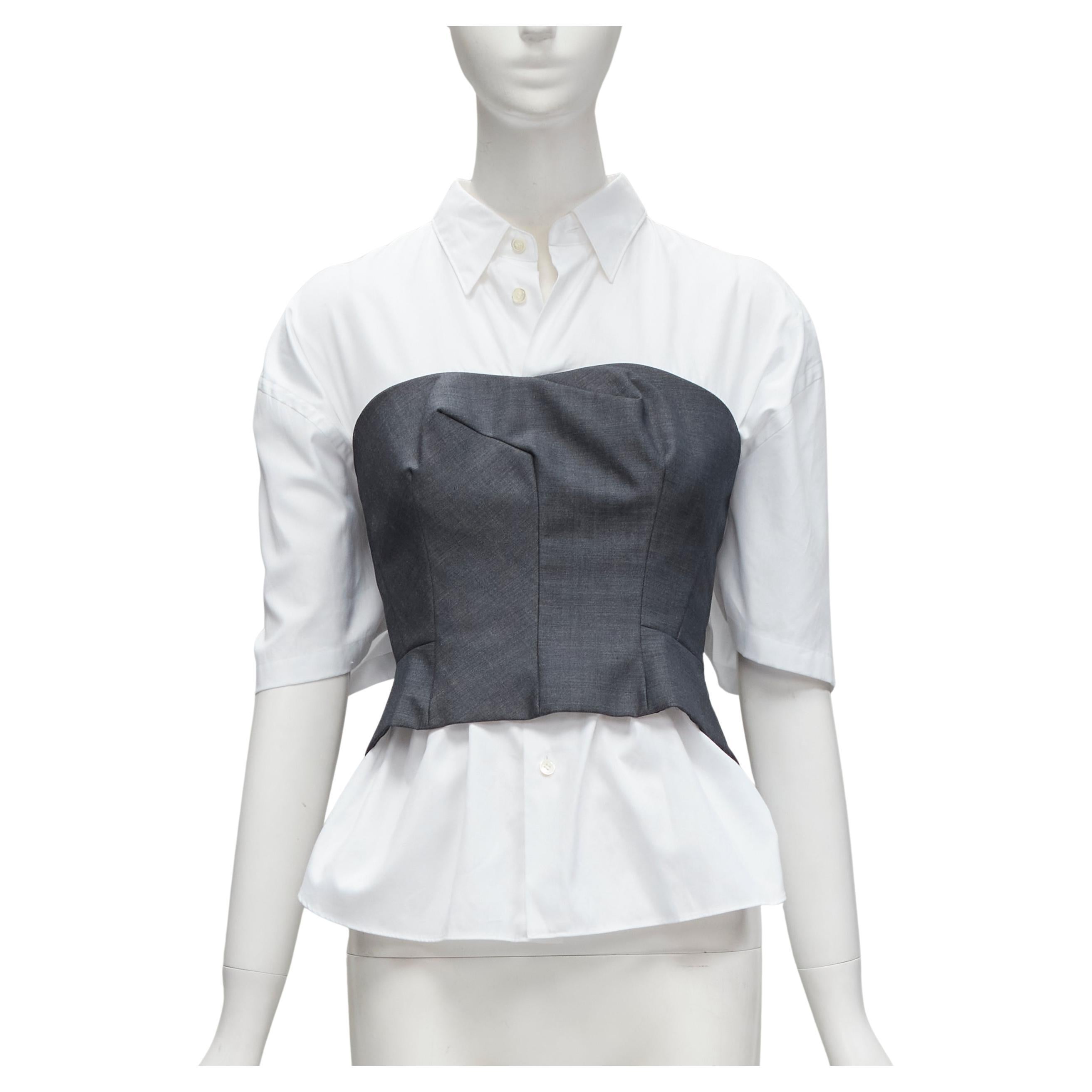 JUNYA WATANABE 2018 grey bias cut bustier deconstructed gathered back shirt XS