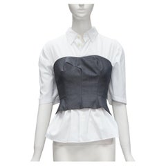 JUNYA WATANABE 2018 grey bias cut bustier deconstructed gathered back shirt XS