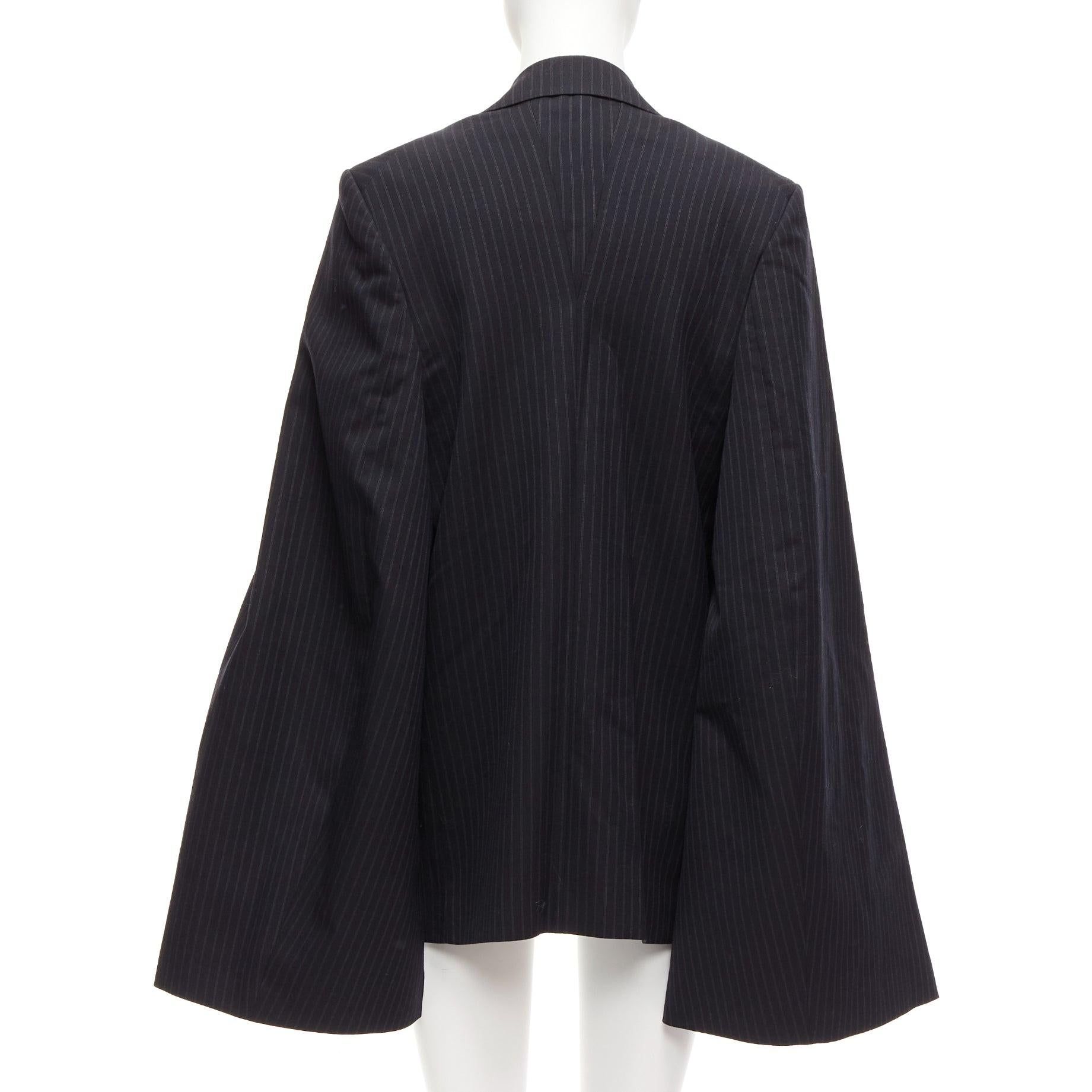 Women's JUNYA WATANABE 2018 grey pinstripe wool blend cape sleeve boxy blazer S For Sale