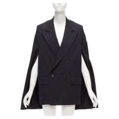 Junya Watanabe 2018 blazer grigio gessato in misto lana con maniche a mantellina S