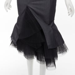 JUNYA WATANABE 2018 grey wool black tulle insert fitted mermaid midi skirt XS