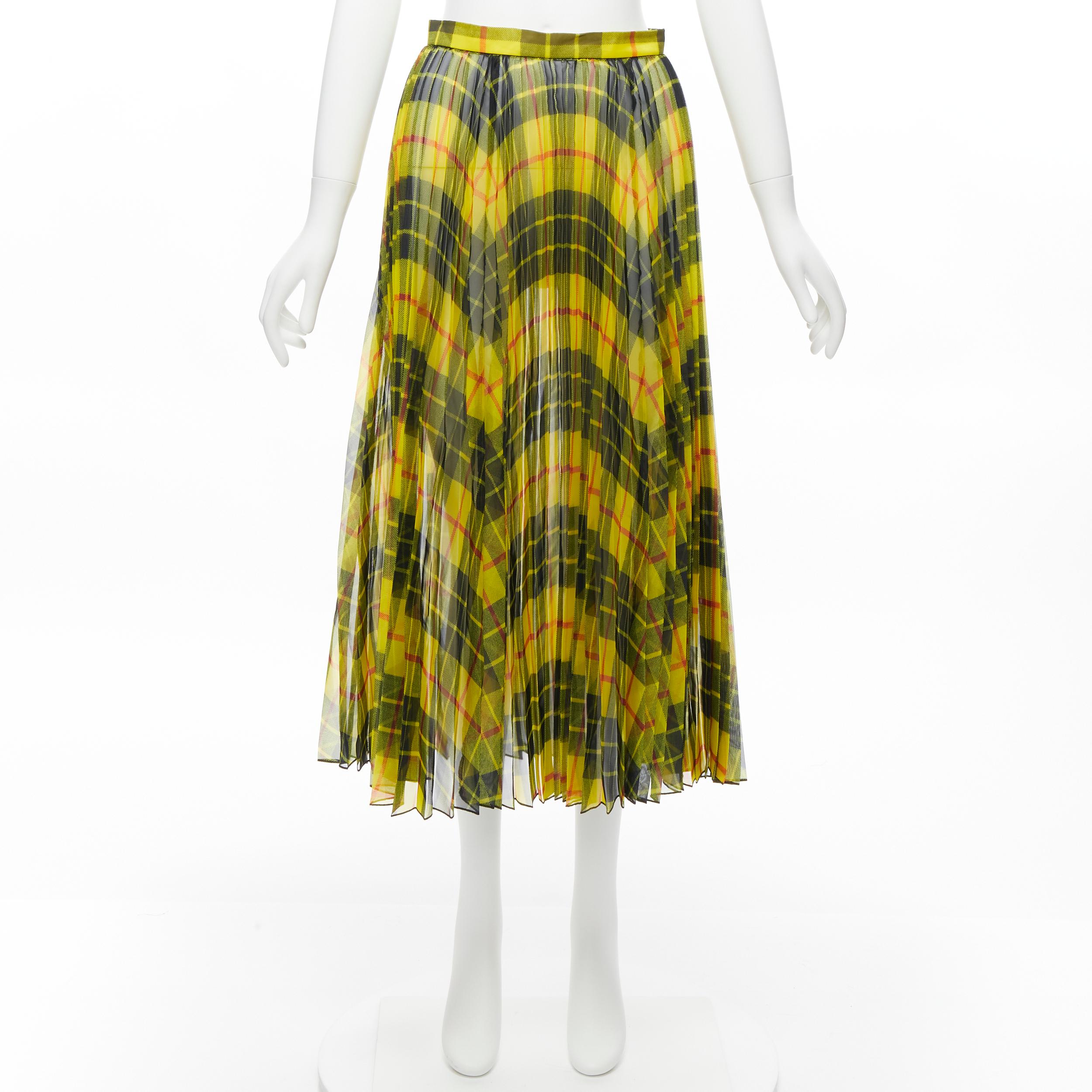 JUNYA WATANABE 2019 yellow sheer Punk  plaid tartan pleated midi skirt S 5