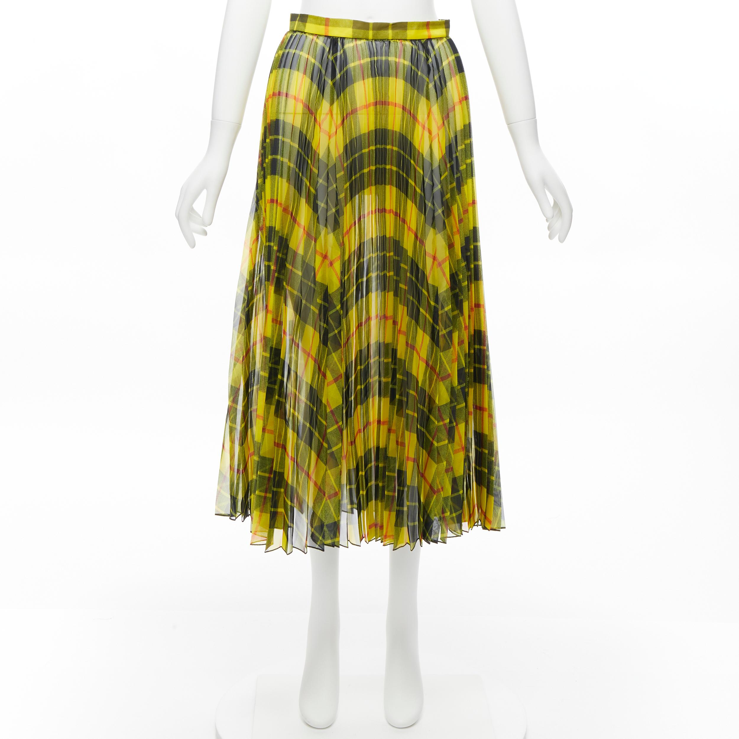 JUNYA WATANABE 2019 yellow sheer Punk plaid tartan pleated midi skirt S For Sale 6
