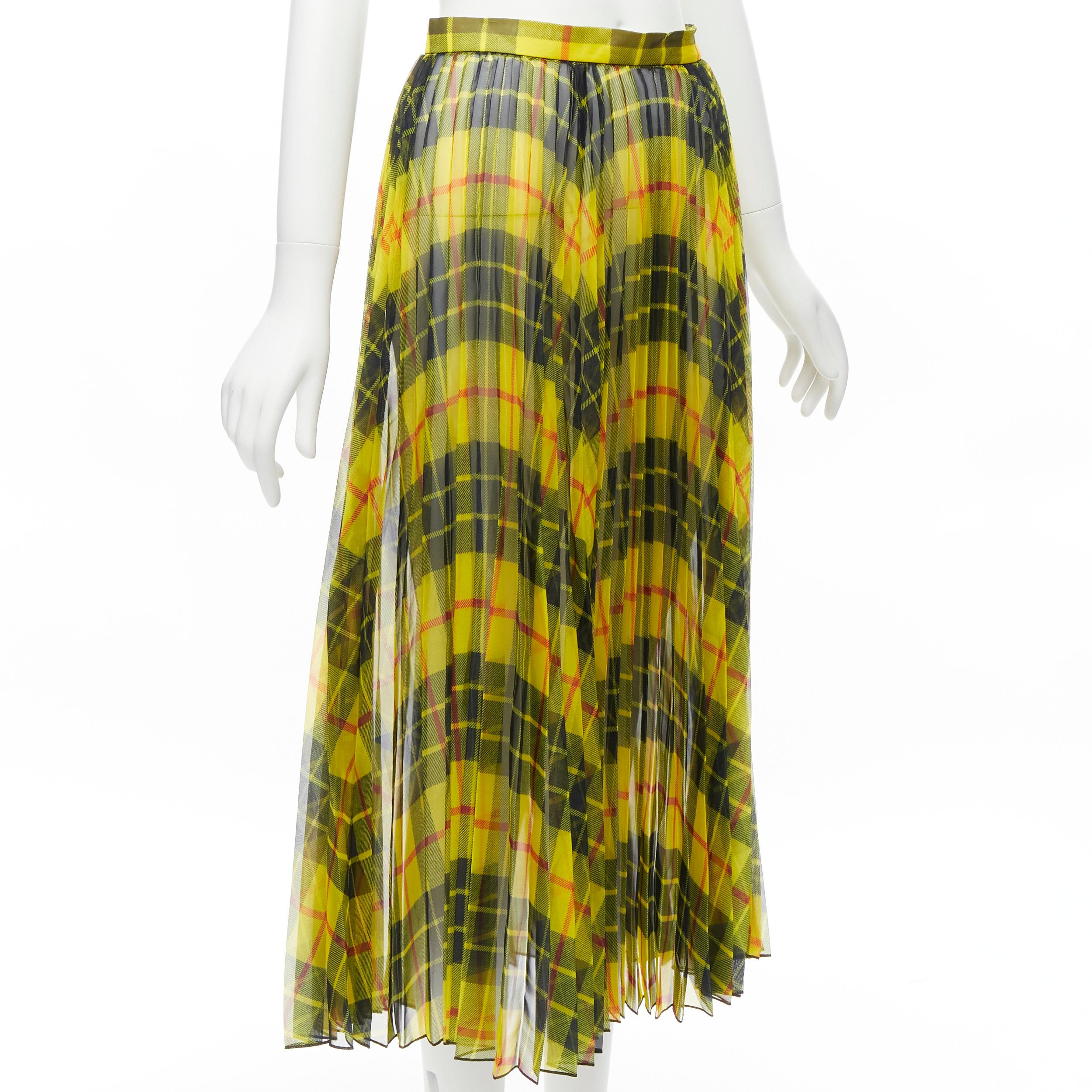 JUNYA WATANABE 2019 yellow sheer Punk plaid tartan pleated midi skirt S In Excellent Condition For Sale In Hong Kong, NT