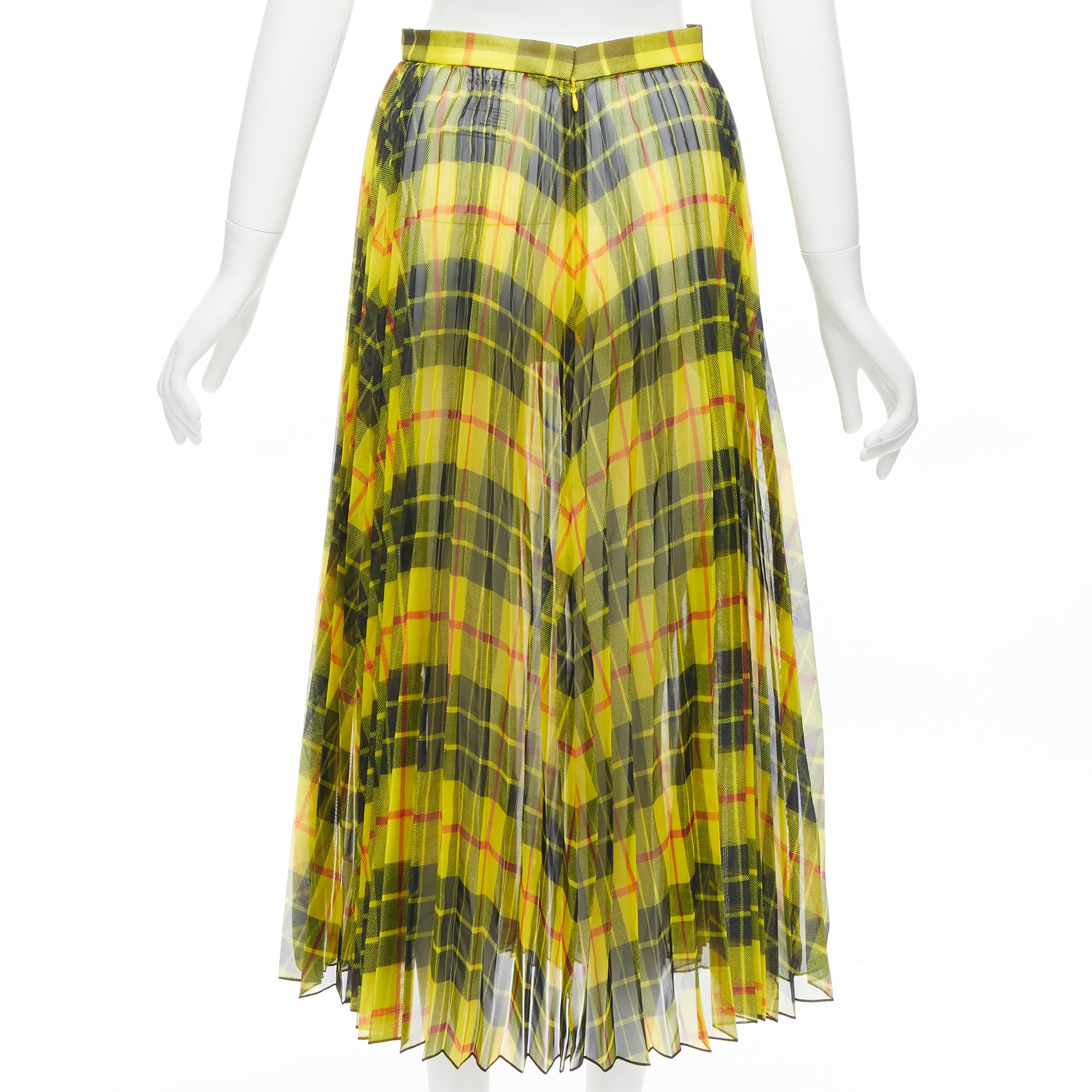 Women's JUNYA WATANABE 2019 yellow sheer Punk  plaid tartan pleated midi skirt S