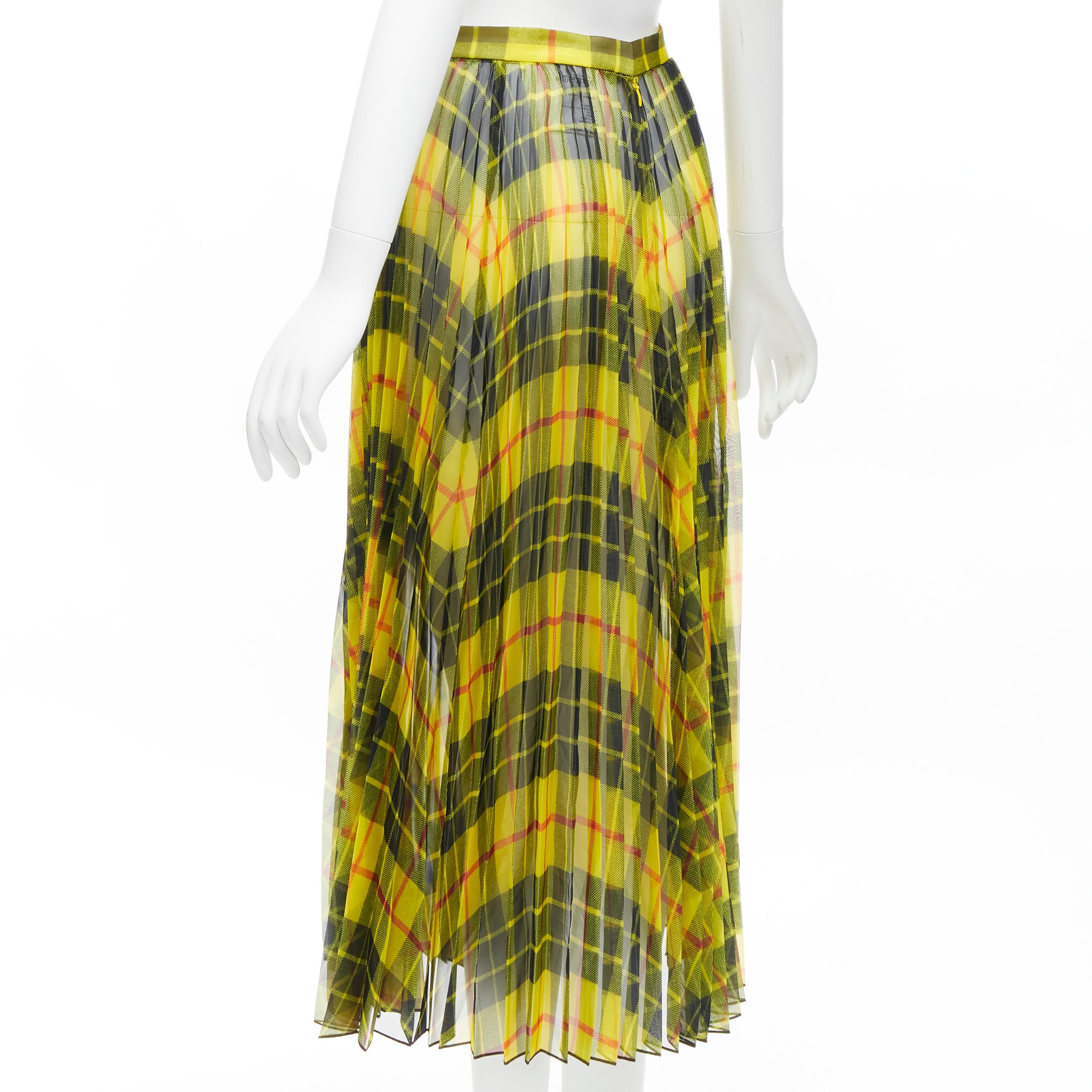 JUNYA WATANABE 2019 yellow sheer Punk plaid tartan pleated midi skirt S For Sale 2