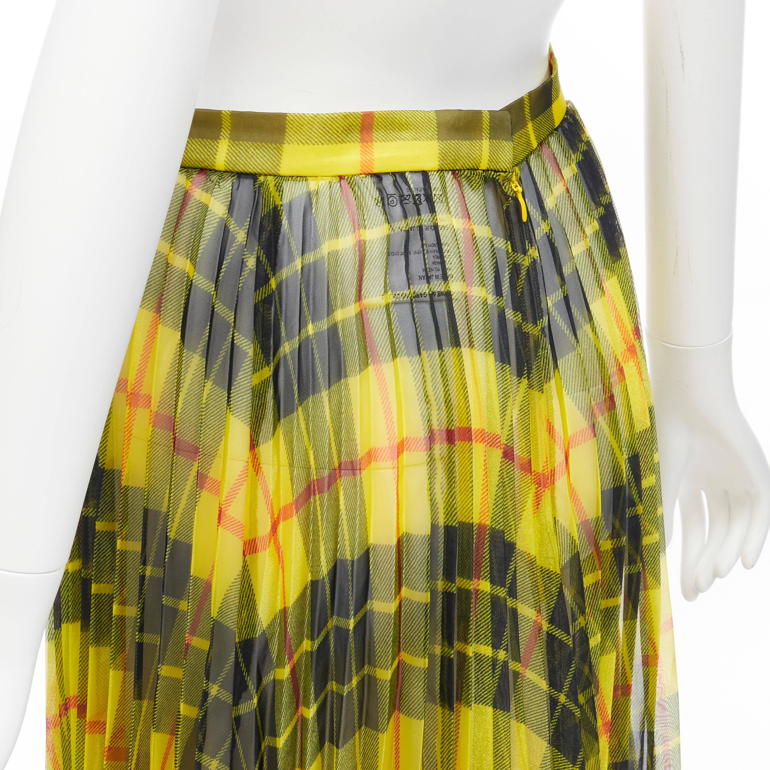 JUNYA WATANABE 2019 yellow sheer Punk plaid tartan pleated midi skirt S For Sale 3