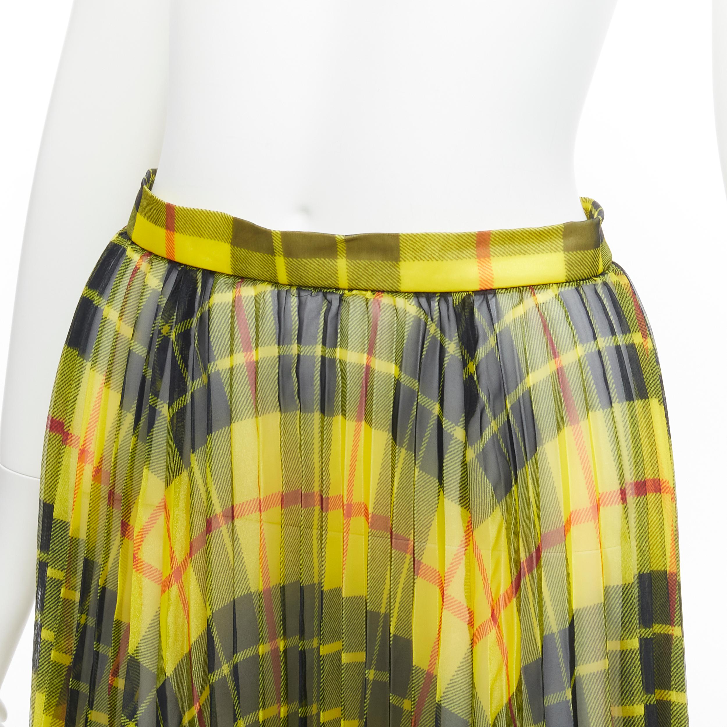 JUNYA WATANABE 2019 yellow sheer Punk plaid tartan pleated midi skirt S For Sale 4