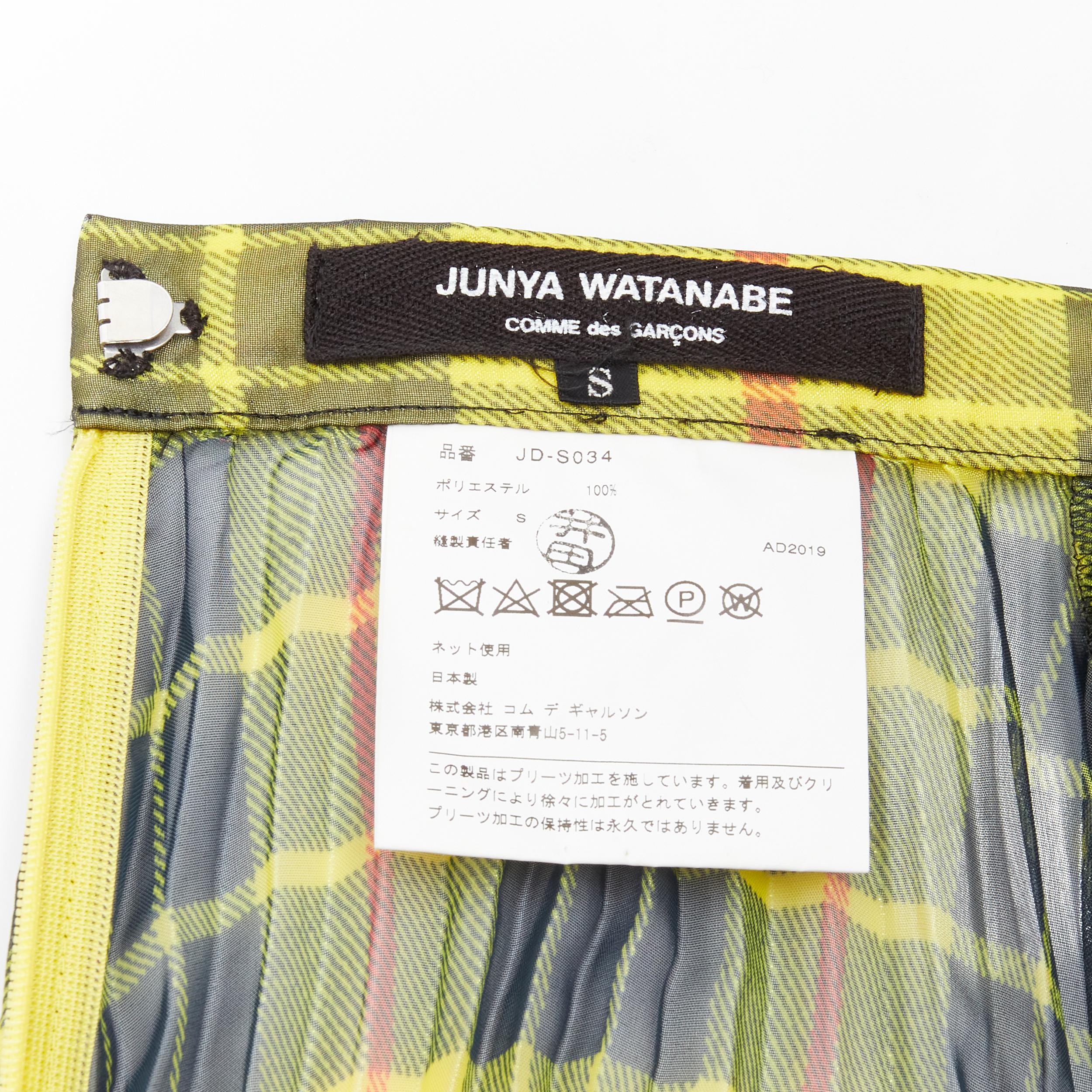 JUNYA WATANABE 2019 yellow sheer Punk plaid tartan pleated midi skirt S For Sale 5