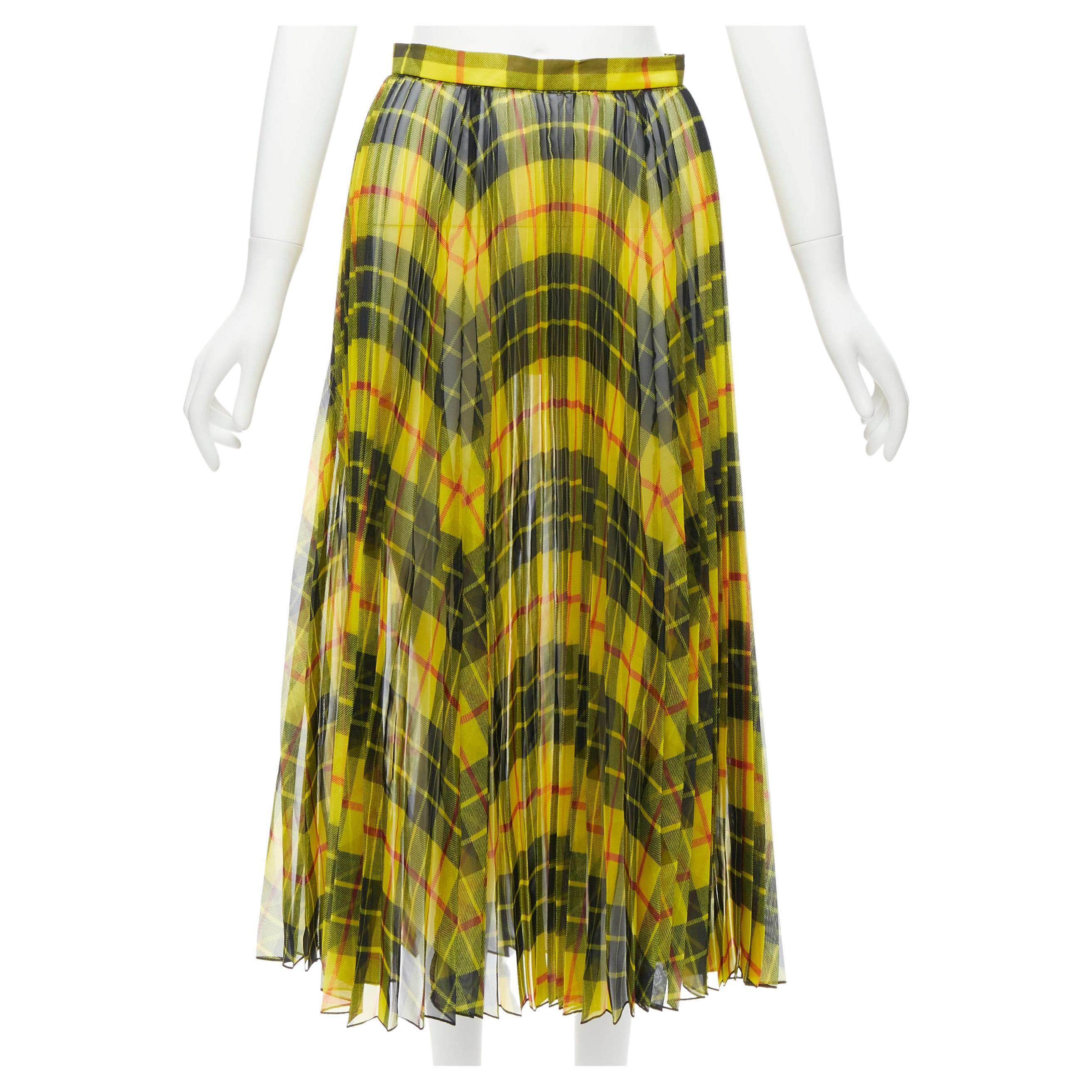 JUNYA WATANABE 2019 yellow sheer Punk plaid tartan pleated midi skirt S For Sale