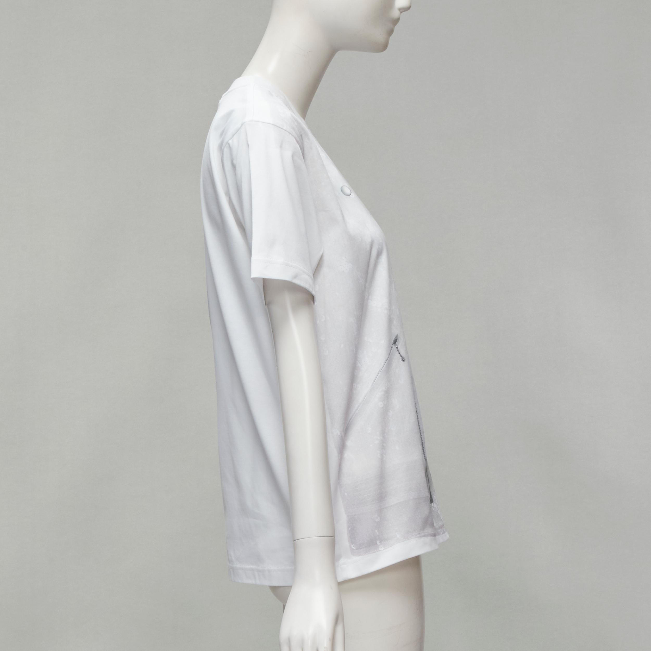 JUNYA WATANABE 2020 grey sequin biker print white cotton tshirt top S In Excellent Condition For Sale In Hong Kong, NT