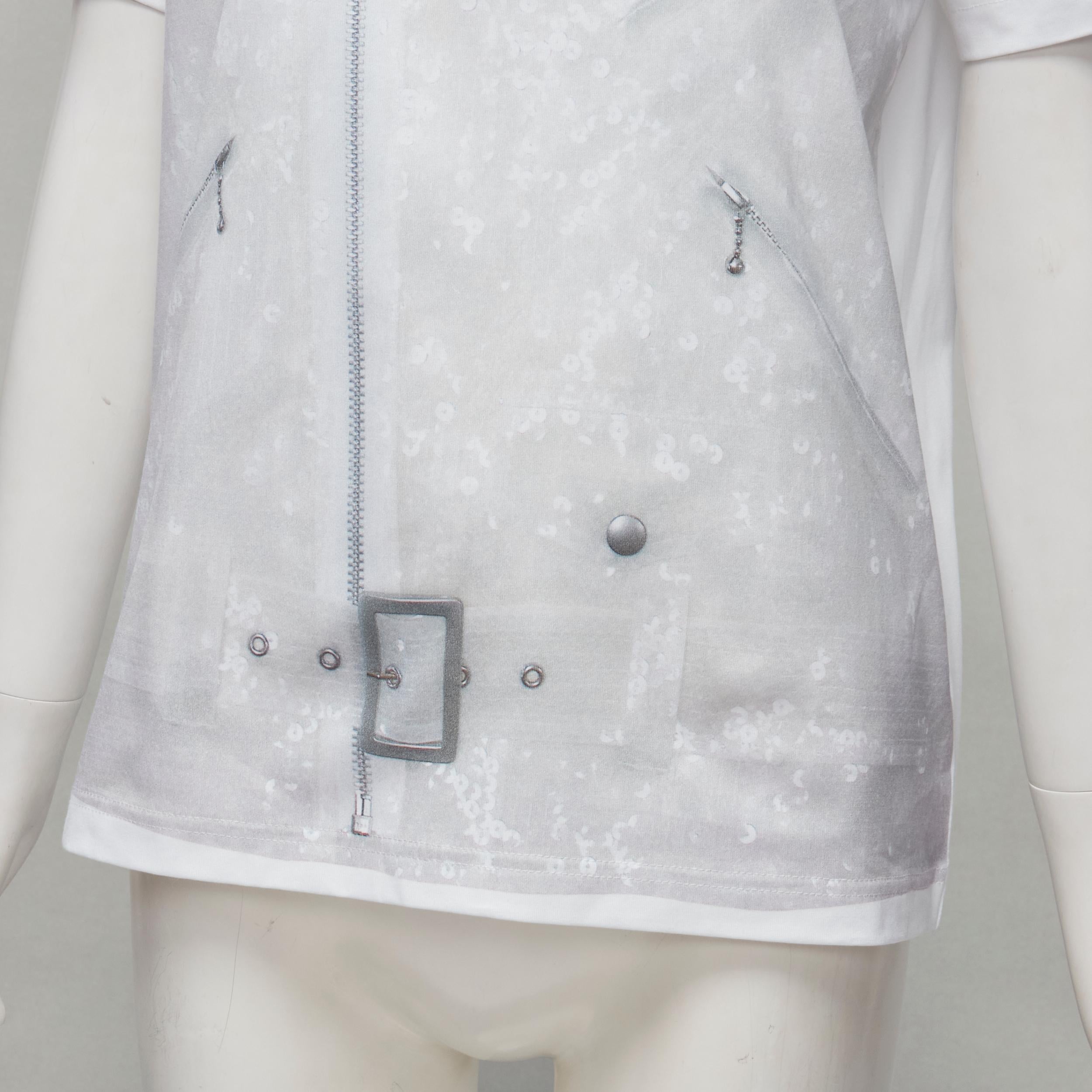 JUNYA WATANABE 2020 grey sequin biker print white cotton tshirt top S For Sale 2