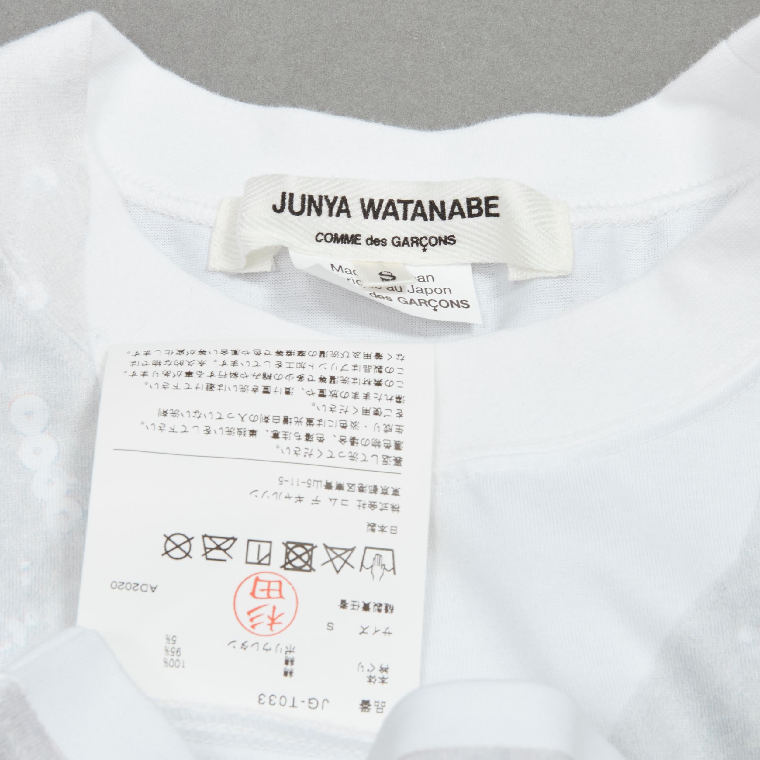 JUNYA WATANABE 2020 grey sequin biker print white cotton tshirt top S For Sale 3