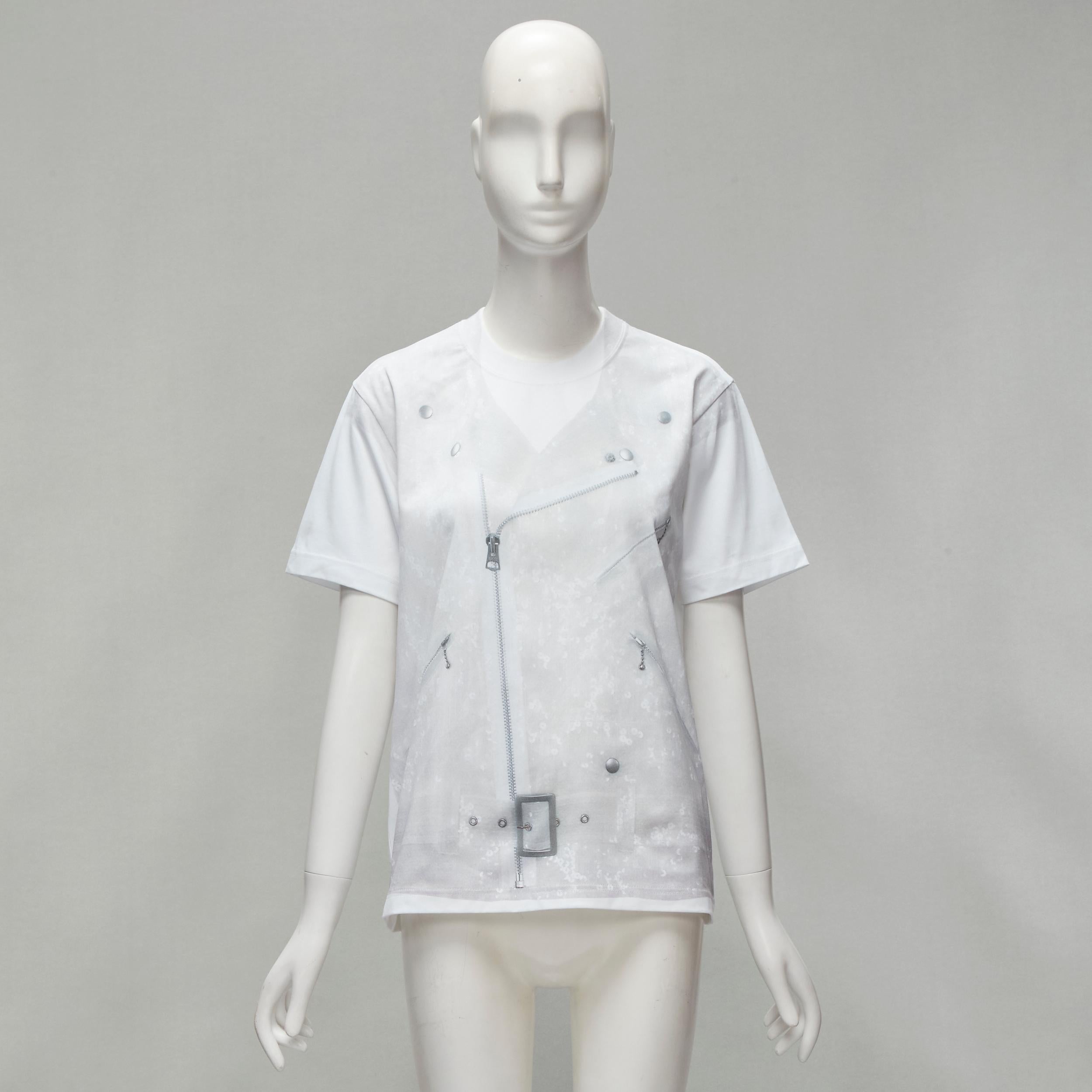 JUNYA WATANabe 2020 top in cotone bianco con stampa biker e paillettes S. White in vendita 4