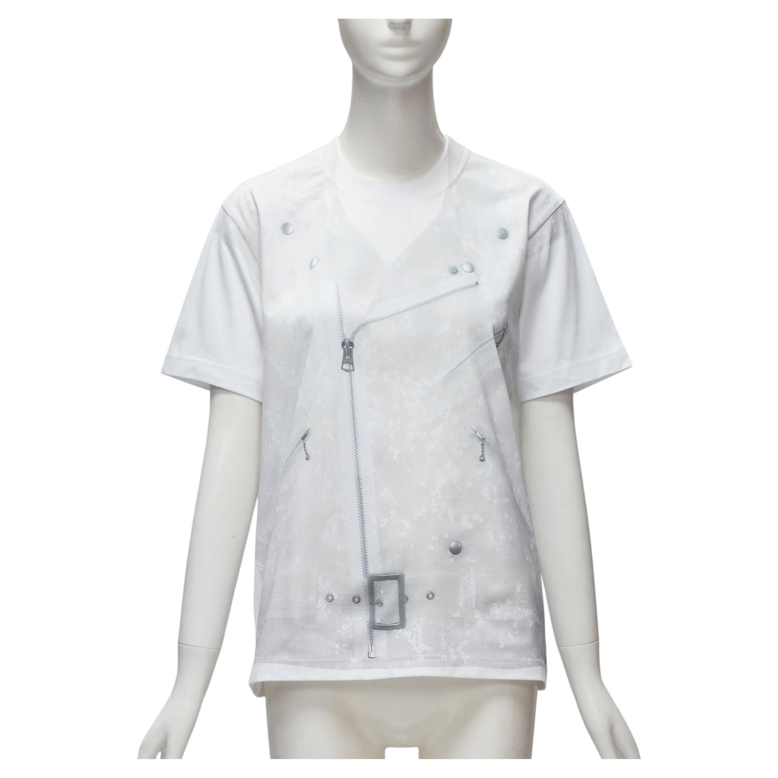 JUNYA WATANABE 2020 grey sequin biker print white cotton tshirt top S For Sale
