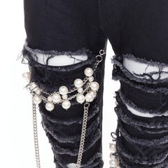 JUNYA WATANABE 2022 Punk black pearl chain chain destroyed ripped jeans XS