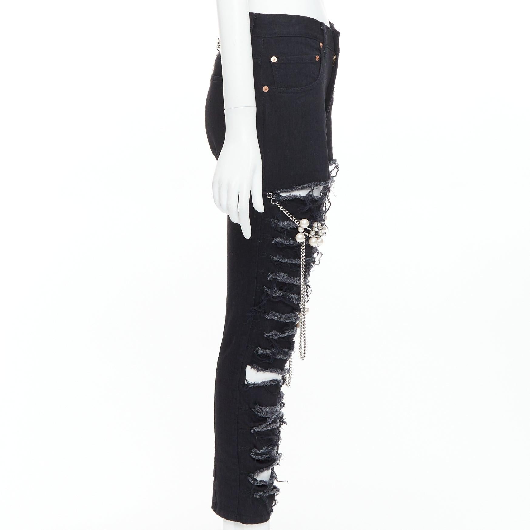 JUNYA WATANABE 2022 Punk black pearl chain chain destroyed ripped jeans XS In Excellent Condition In Hong Kong, NT