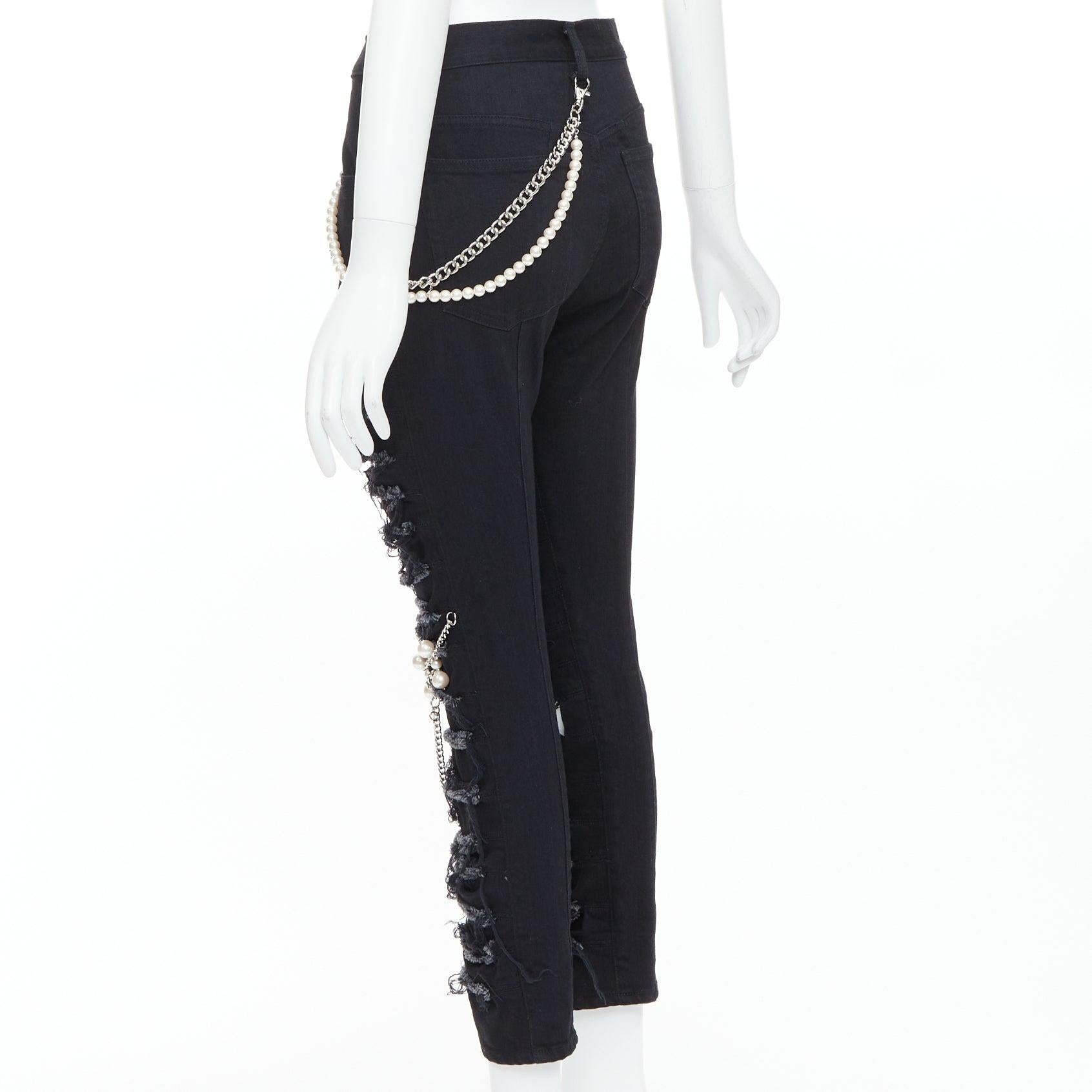 JUNYA WATANABE 2022 Punk black pearl chain chain destroyed ripped jeans XS 1