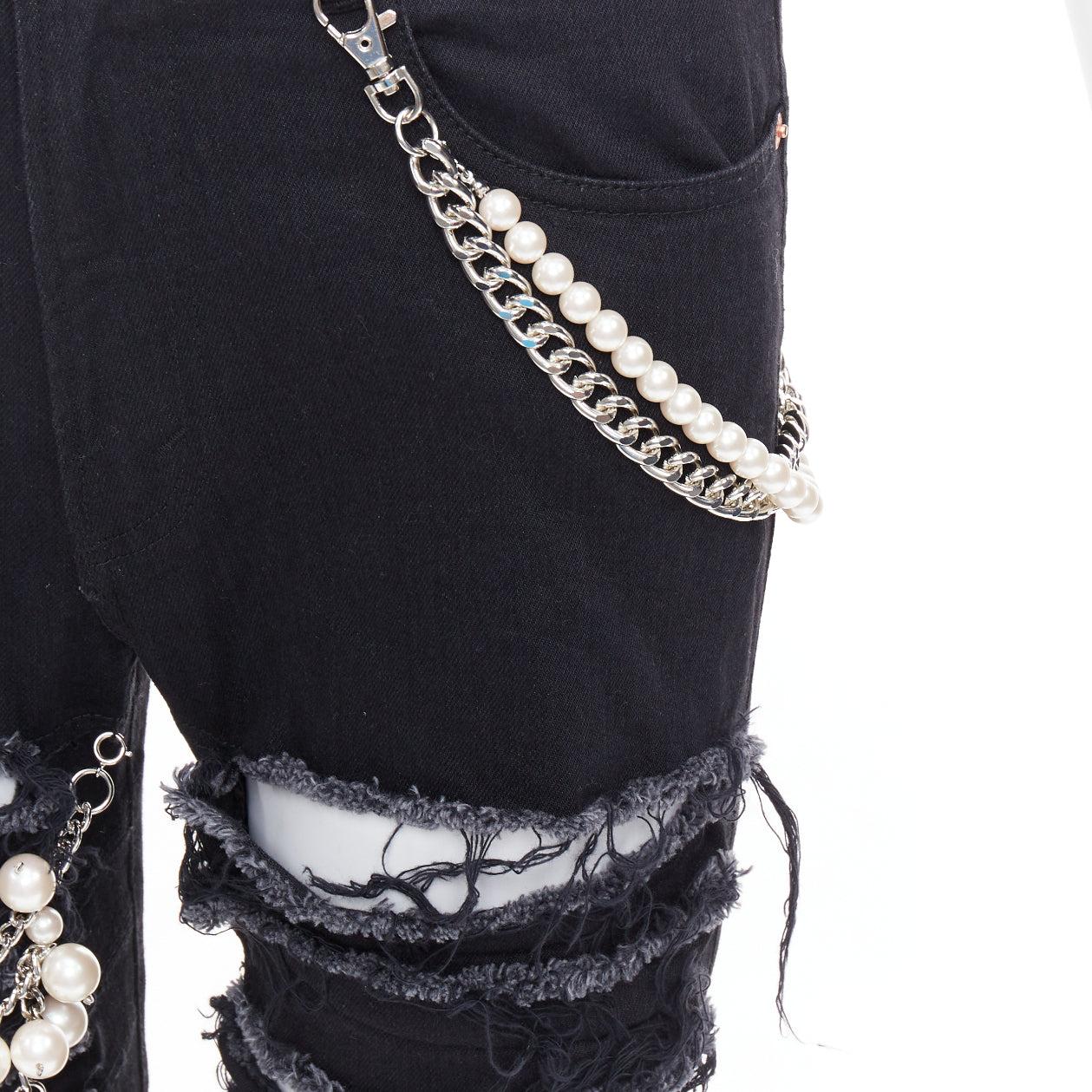 JUNYA WATANABE 2022 Punk black pearl chain chain destroyed ripped jeans XS 2
