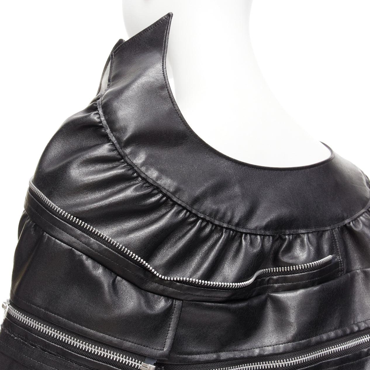 JUNYA WATANABE 2022 Runway black zip pleather deconstructed cape coat XS For Sale 6