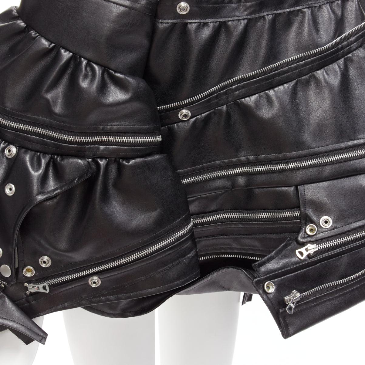 JUNYA WATANABE 2022 Runway black zip pleather deconstructed cape coat XS For Sale 7