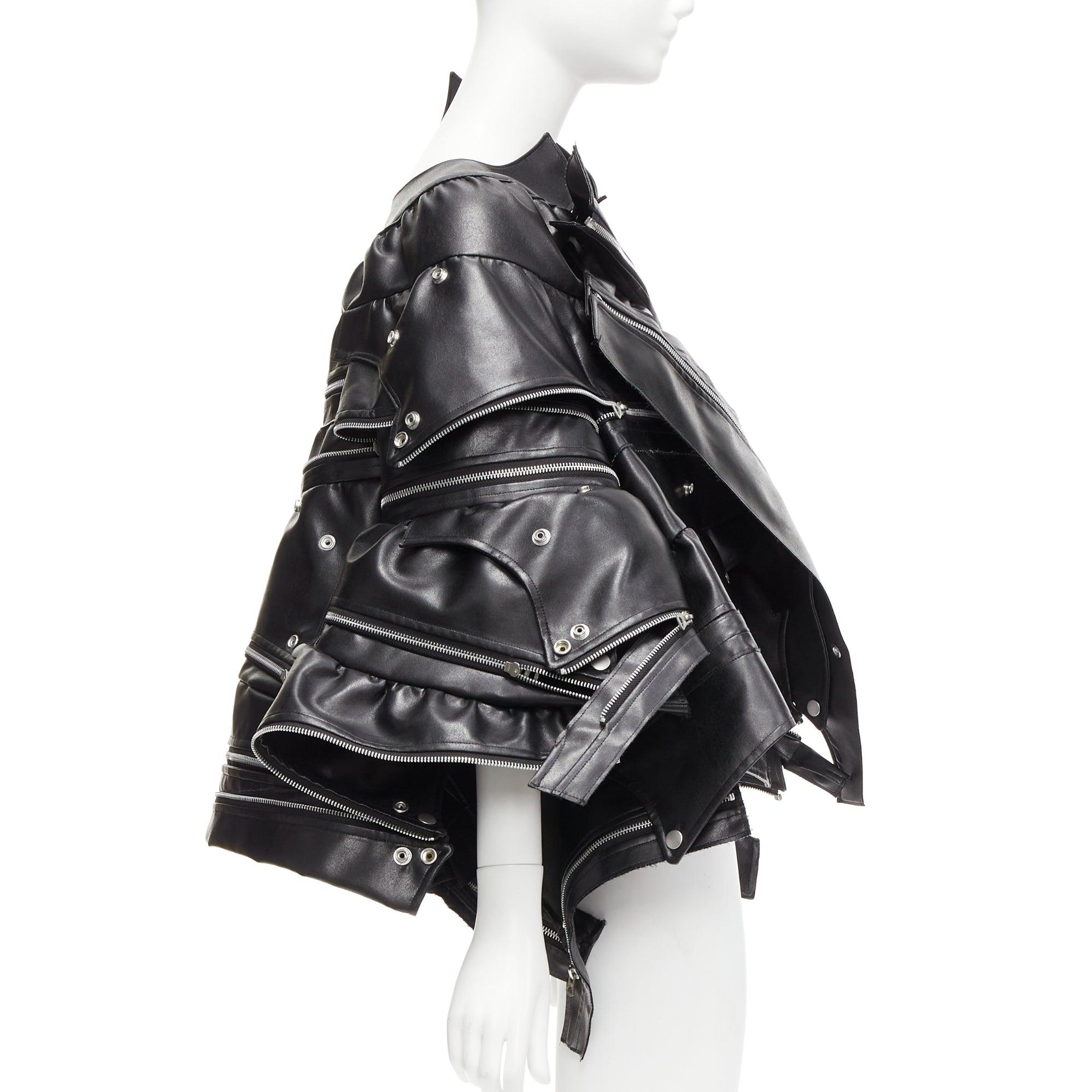 JUNYA WATANABE 2022 Runway black zip pleather deconstructed cape coat XS In Excellent Condition For Sale In Hong Kong, NT
