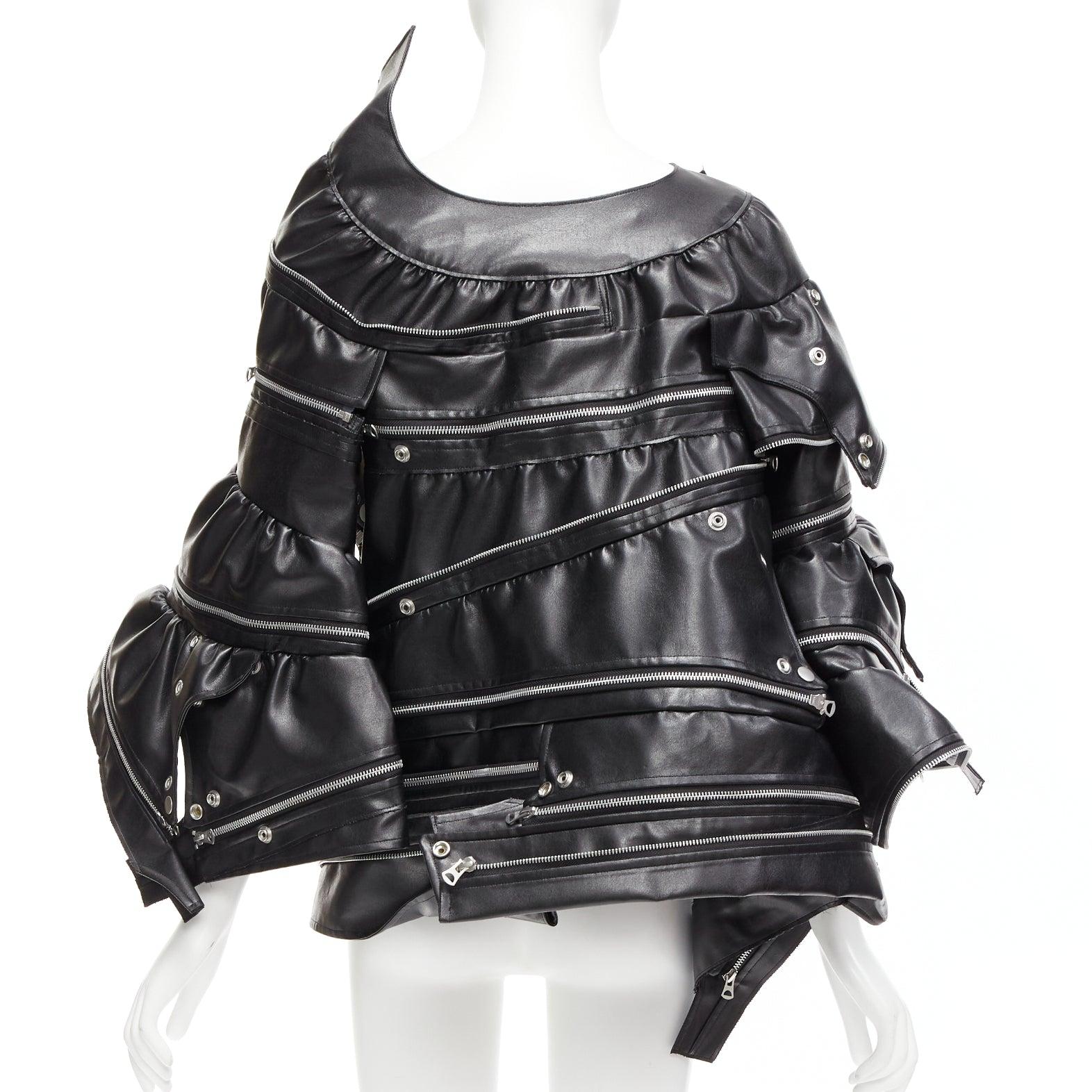 Women's JUNYA WATANABE 2022 Runway black zip pleather deconstructed cape coat XS For Sale