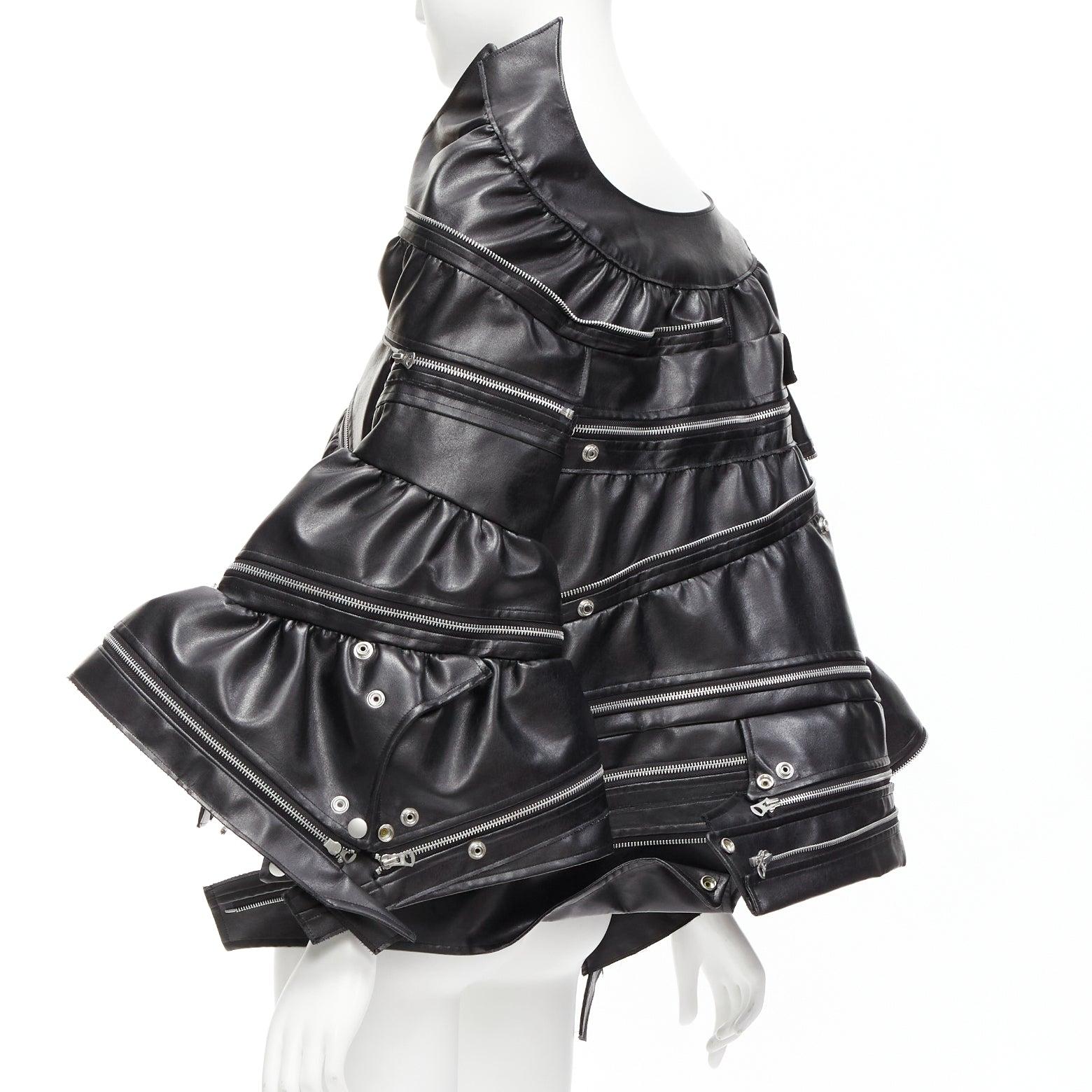 JUNYA WATANABE 2022 Runway black zip pleather deconstructed cape coat XS For Sale 1
