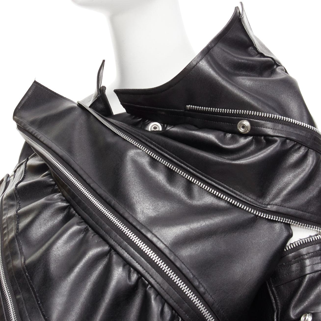 JUNYA WATANABE 2022 Runway black zip pleather deconstructed cape coat XS For Sale 3