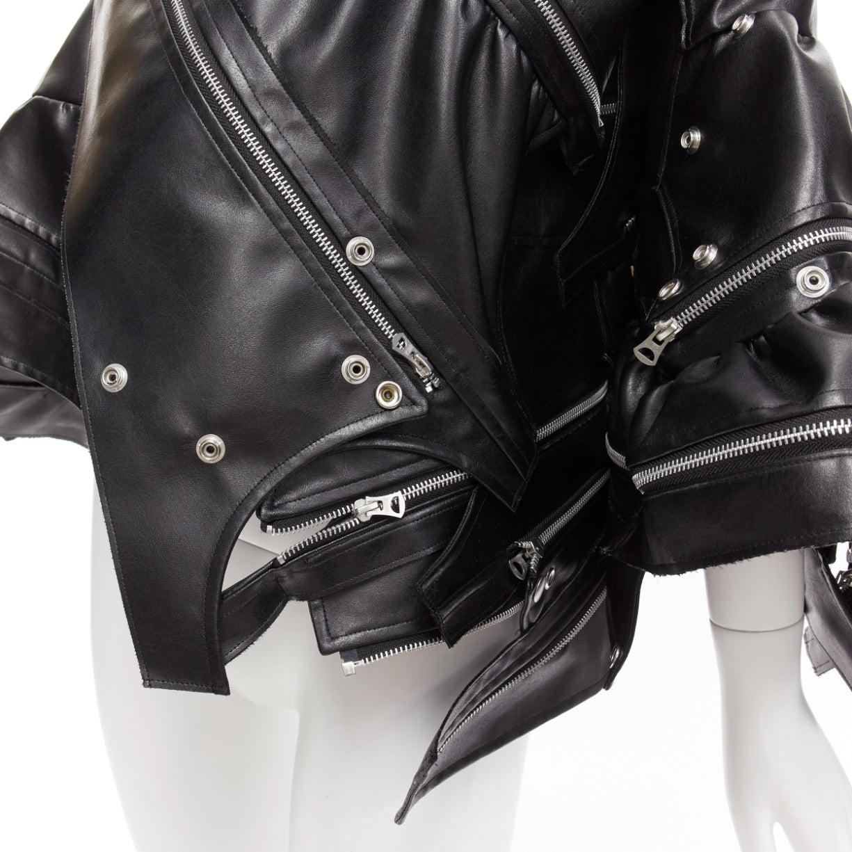 JUNYA WATANABE 2022 Runway black zip pleather deconstructed cape coat XS For Sale 4