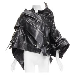 JUNYA WATANABE 2022 Runway black zip pleather deconstructed cape coat XS