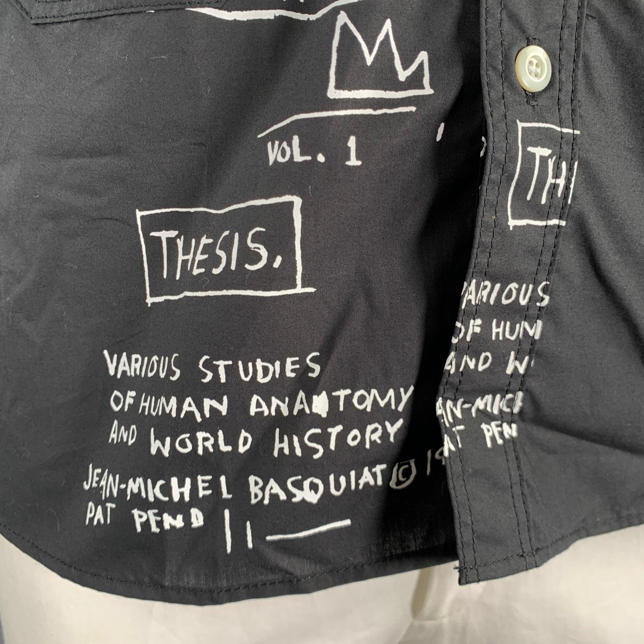 JUNYA WATANABE 2022 XL Schwarz-Weißes Kurzarmhemd aus grafischer Baumwolle mit Basquiat-Druck im Zustand „Hervorragend“ im Angebot in San Francisco, CA