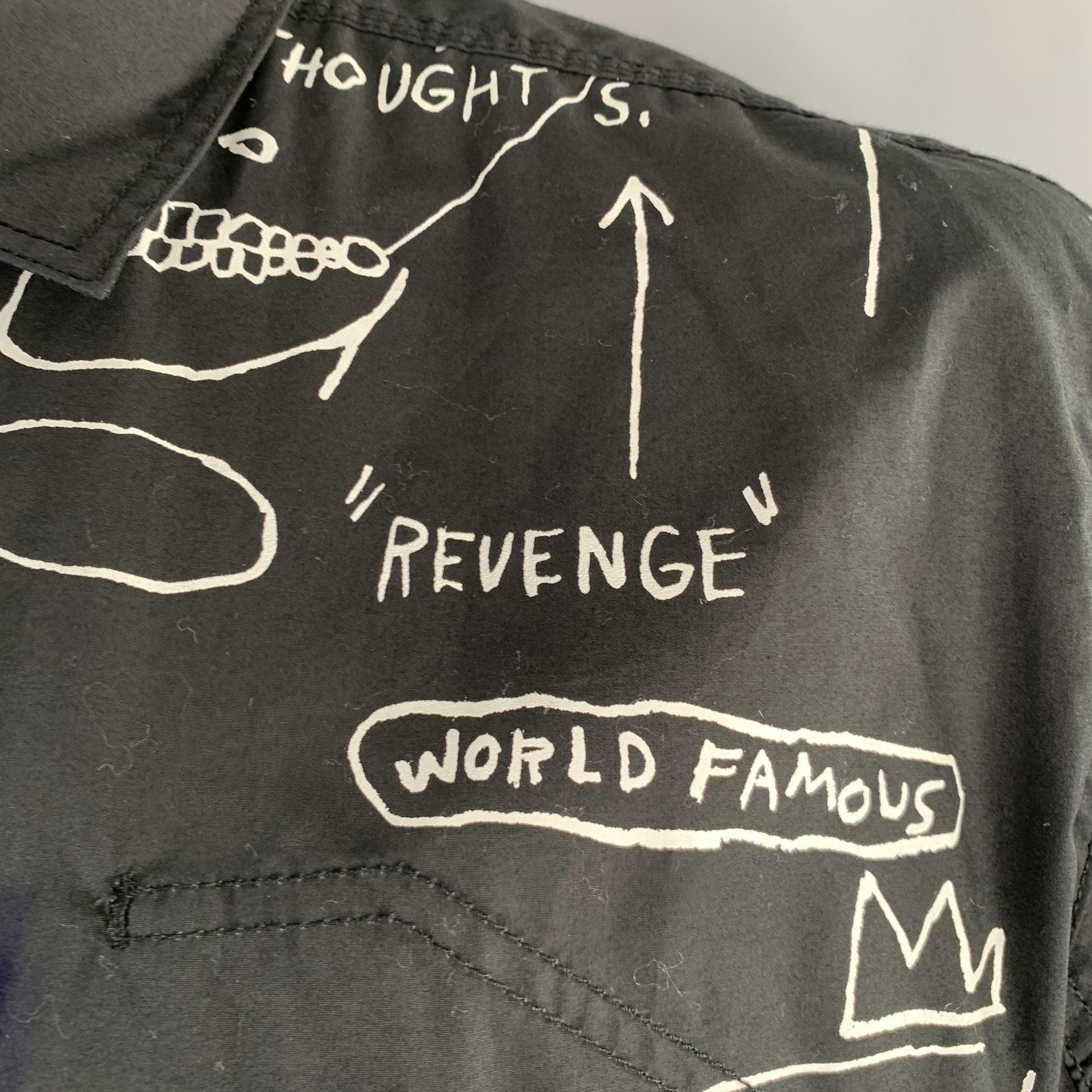 JUNYA WATANABE 2022 XL Schwarz-Weißes Kurzarmhemd aus grafischer Baumwolle mit Basquiat-Druck Herren im Angebot