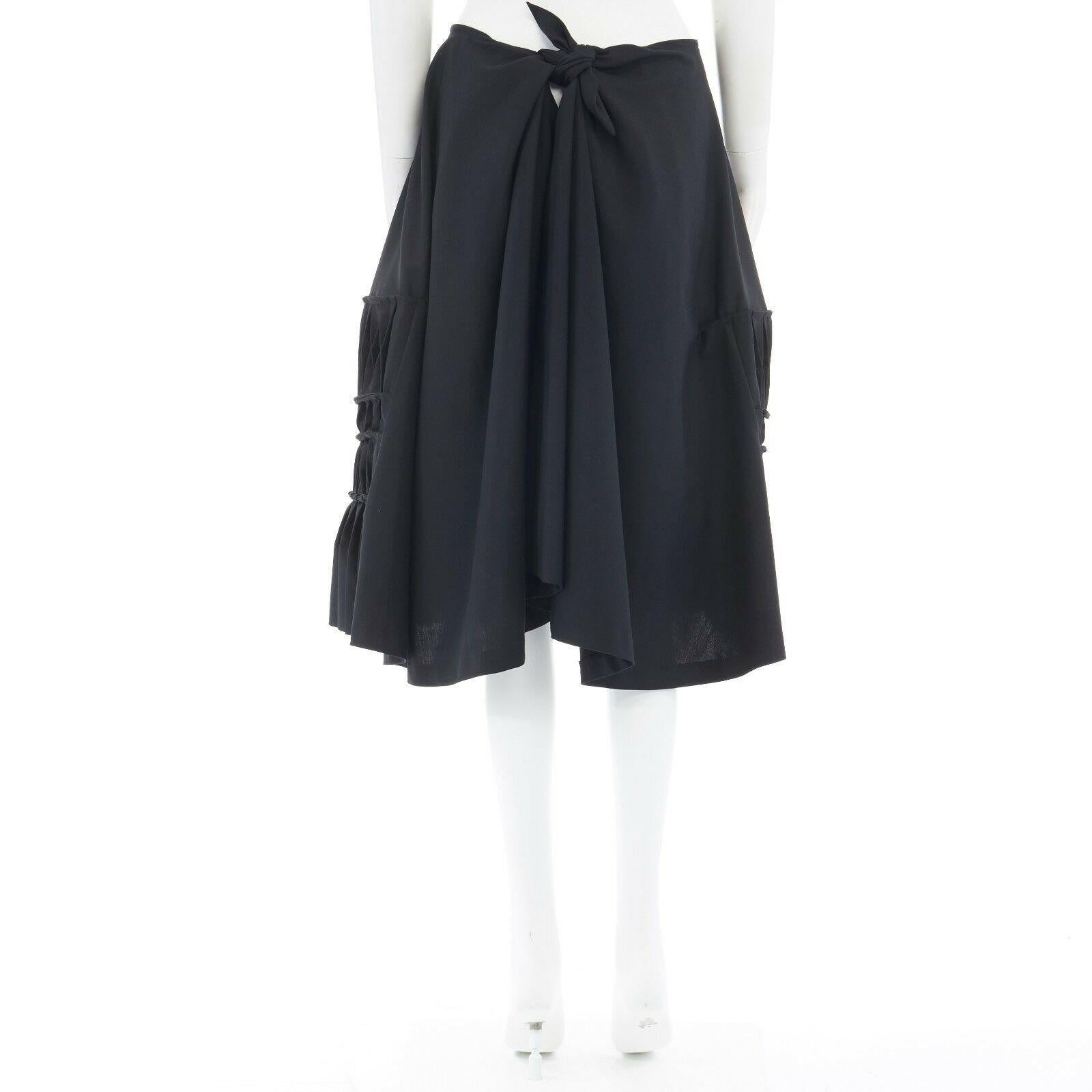 JUNYA WATANABE AD1998 black wool blend origami pleated front wrap tie skirt In Excellent Condition For Sale In Hong Kong, NT
