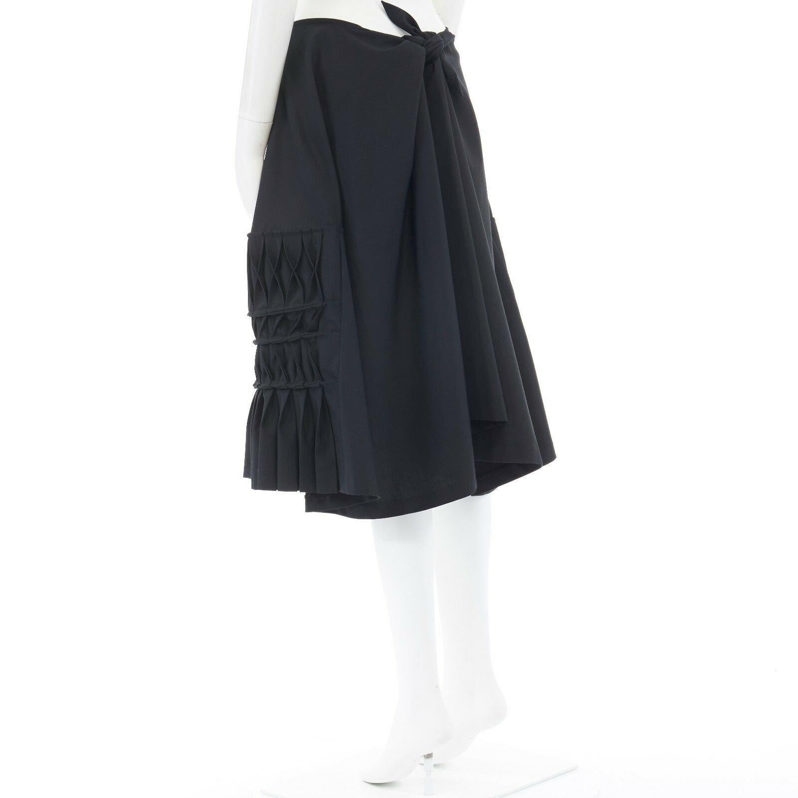 Women's JUNYA WATANABE AD1998 black wool blend origami pleated front wrap tie skirt For Sale