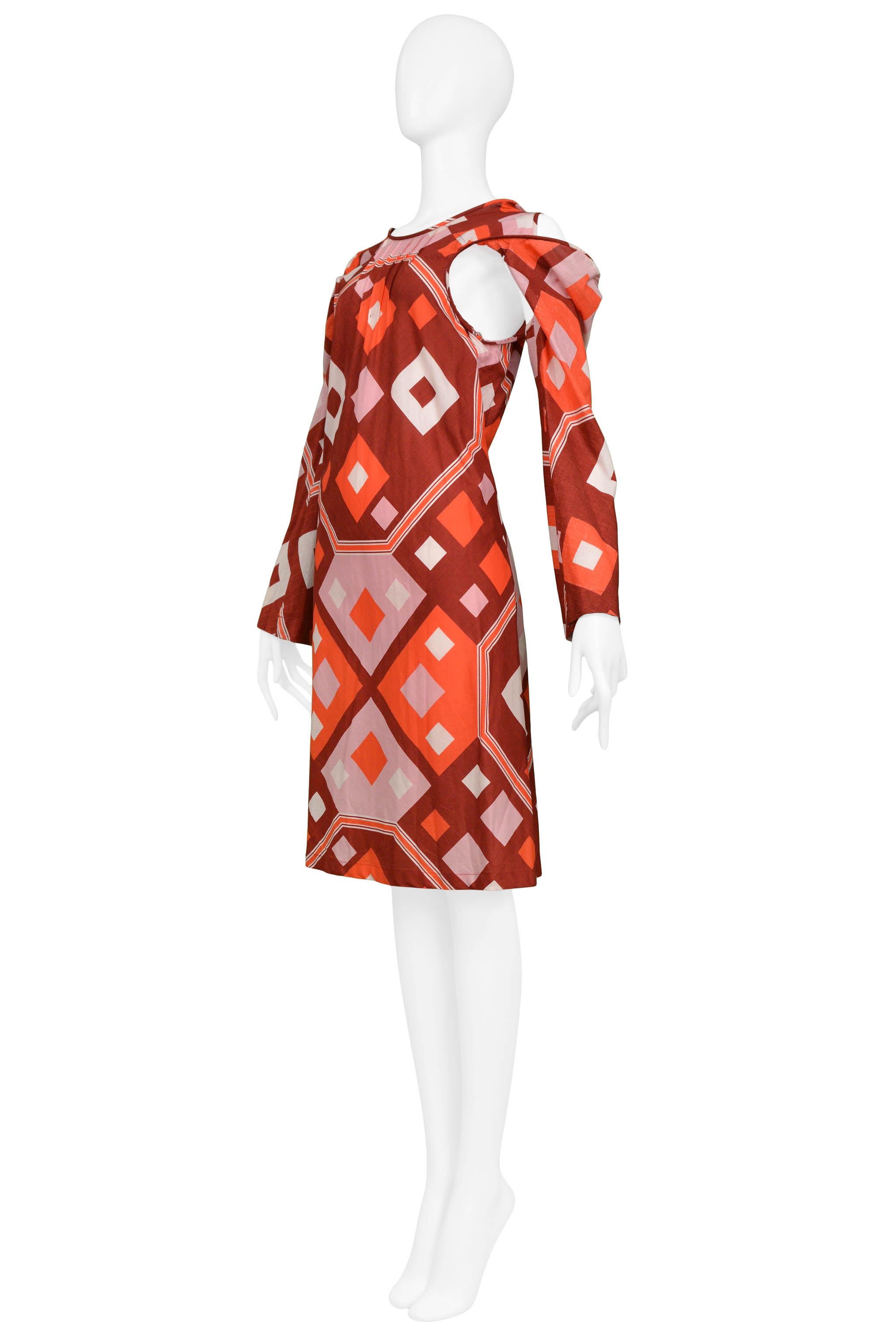 Junya Watanabe Art Deco Print Dress With Cutouts 2003 In Excellent Condition For Sale In Los Angeles, CA