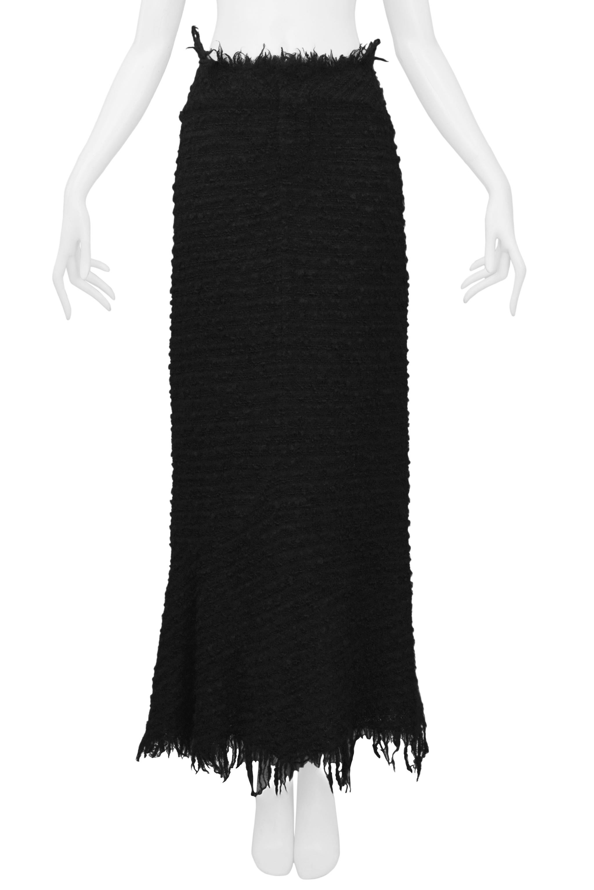 Junya Watanabe Black Boucle Maxi Skirt With Raw Edges In Excellent Condition For Sale In Los Angeles, CA