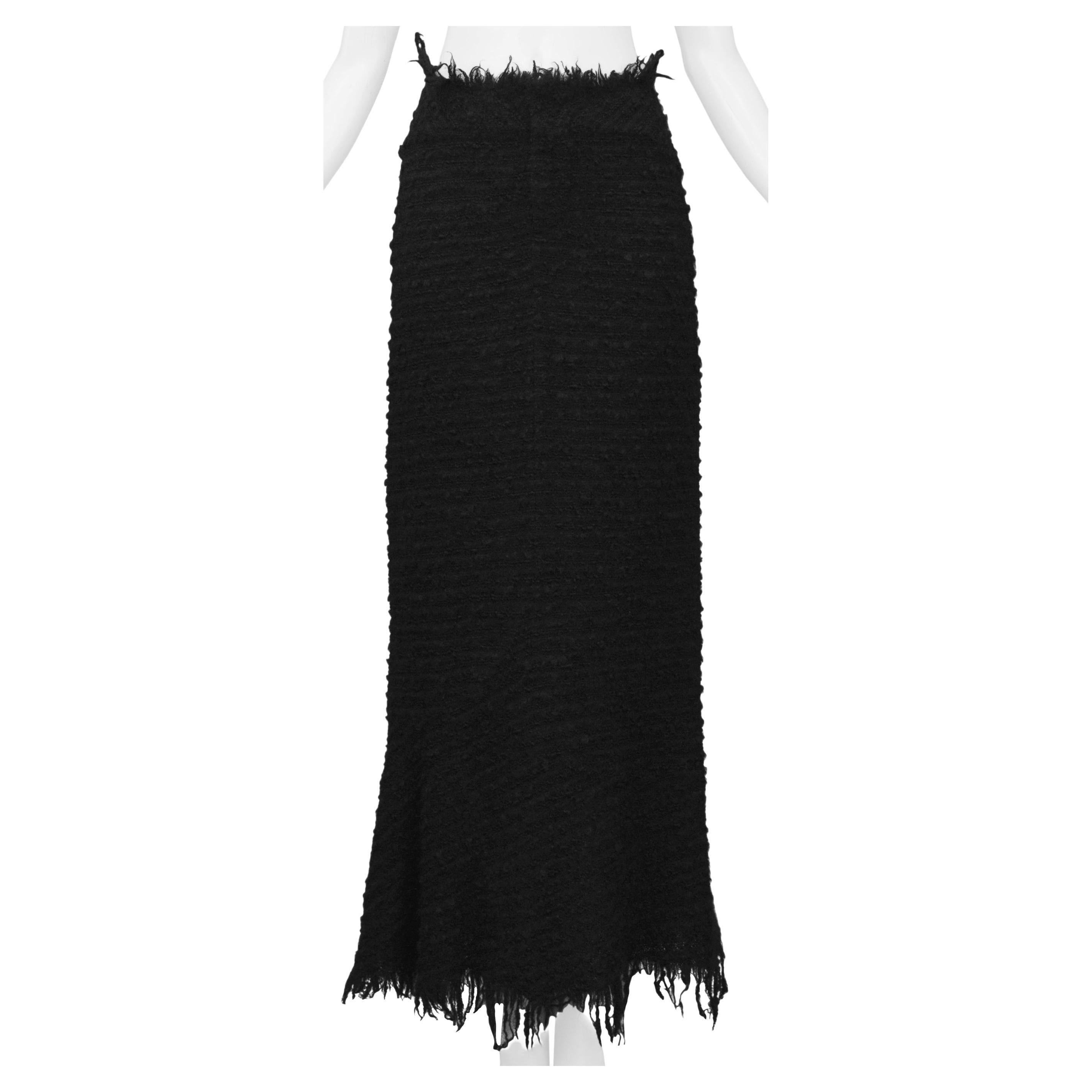 Junya Watanabe Black Boucle Maxi Skirt With Raw Edges For Sale