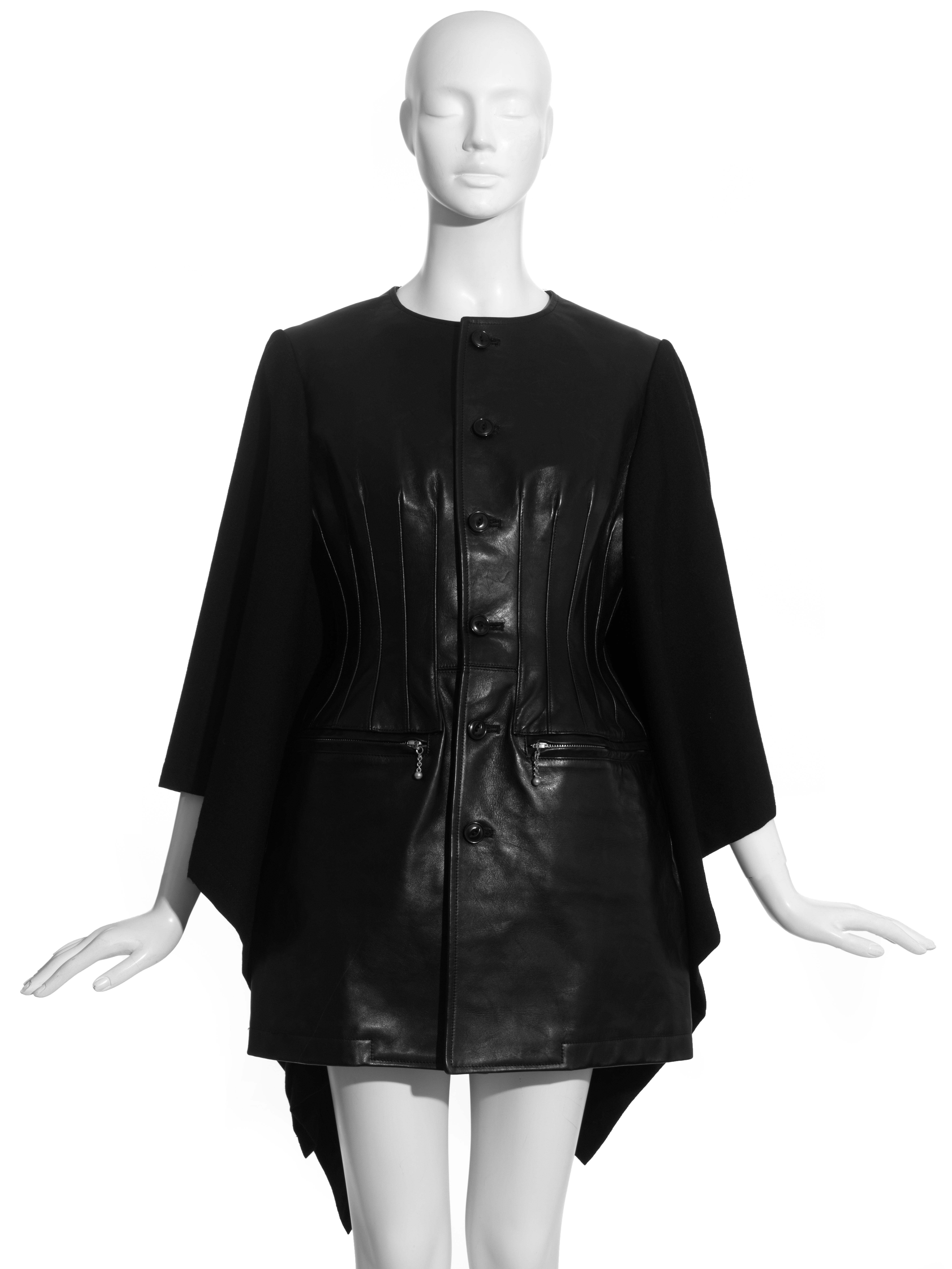 Junya Watanabe black leather and wool corseted jacket cape
