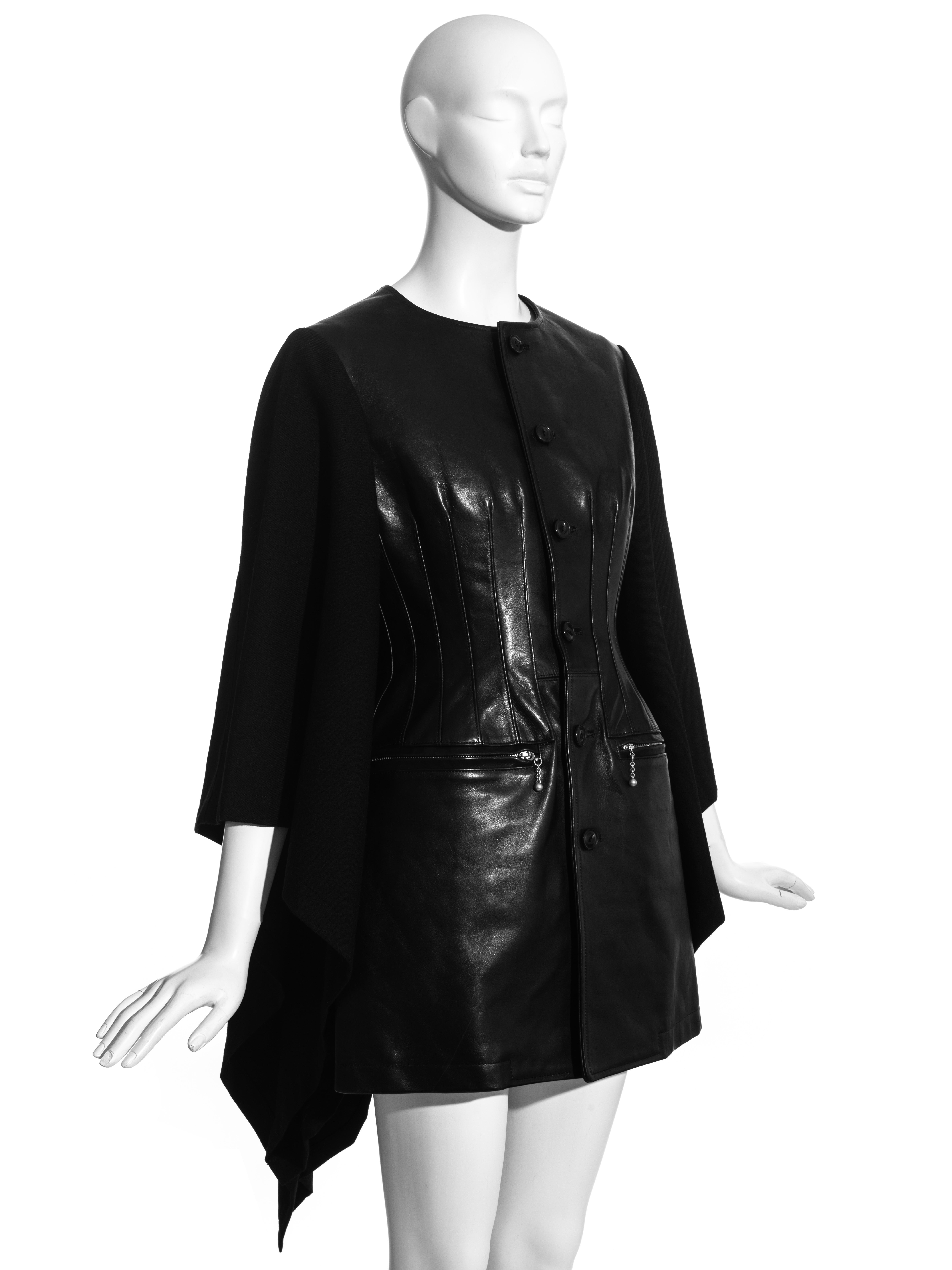 Black Junya Watanabe black leather and wool corseted jacket cape, fw 2011 For Sale
