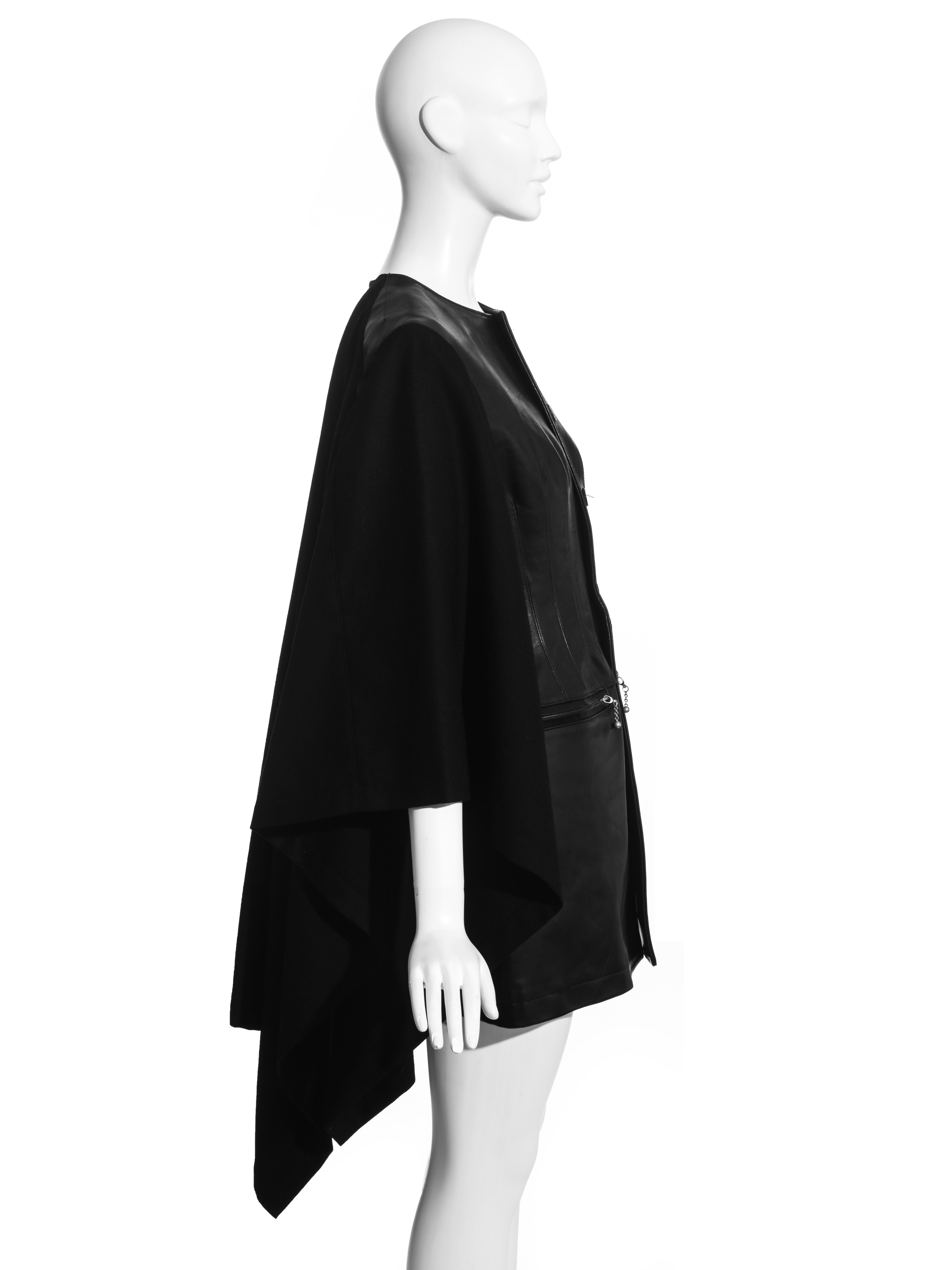 Junya Watanabe black leather and wool corseted jacket cape, fw 2011 In Excellent Condition For Sale In London, GB