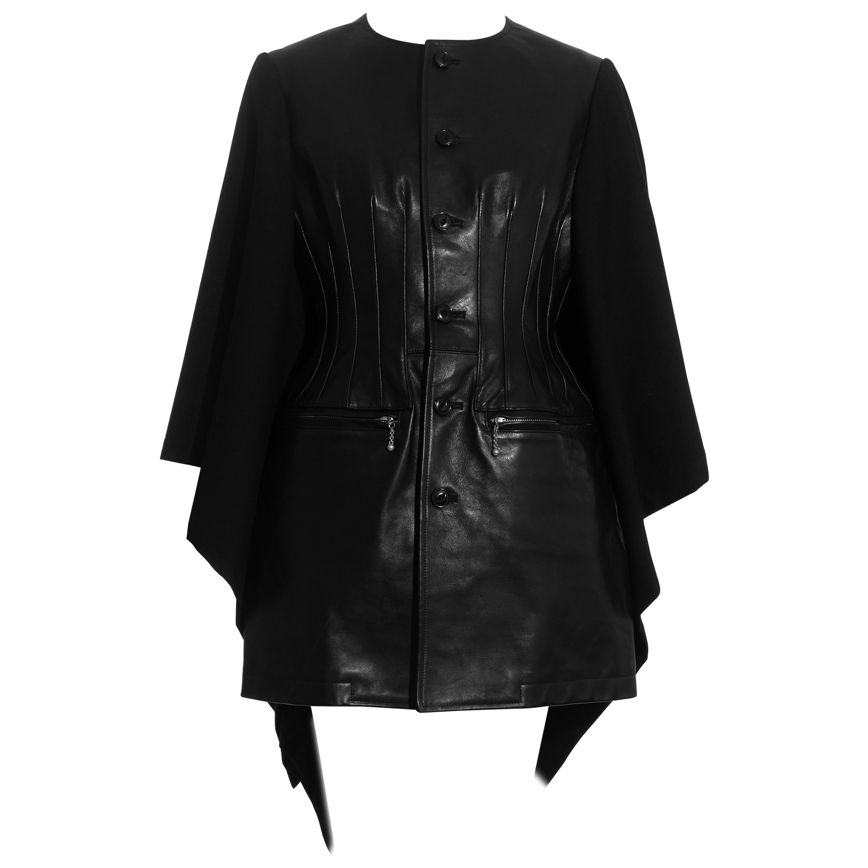 Junya Watanabe black leather and wool corseted jacket cape, fw 2011