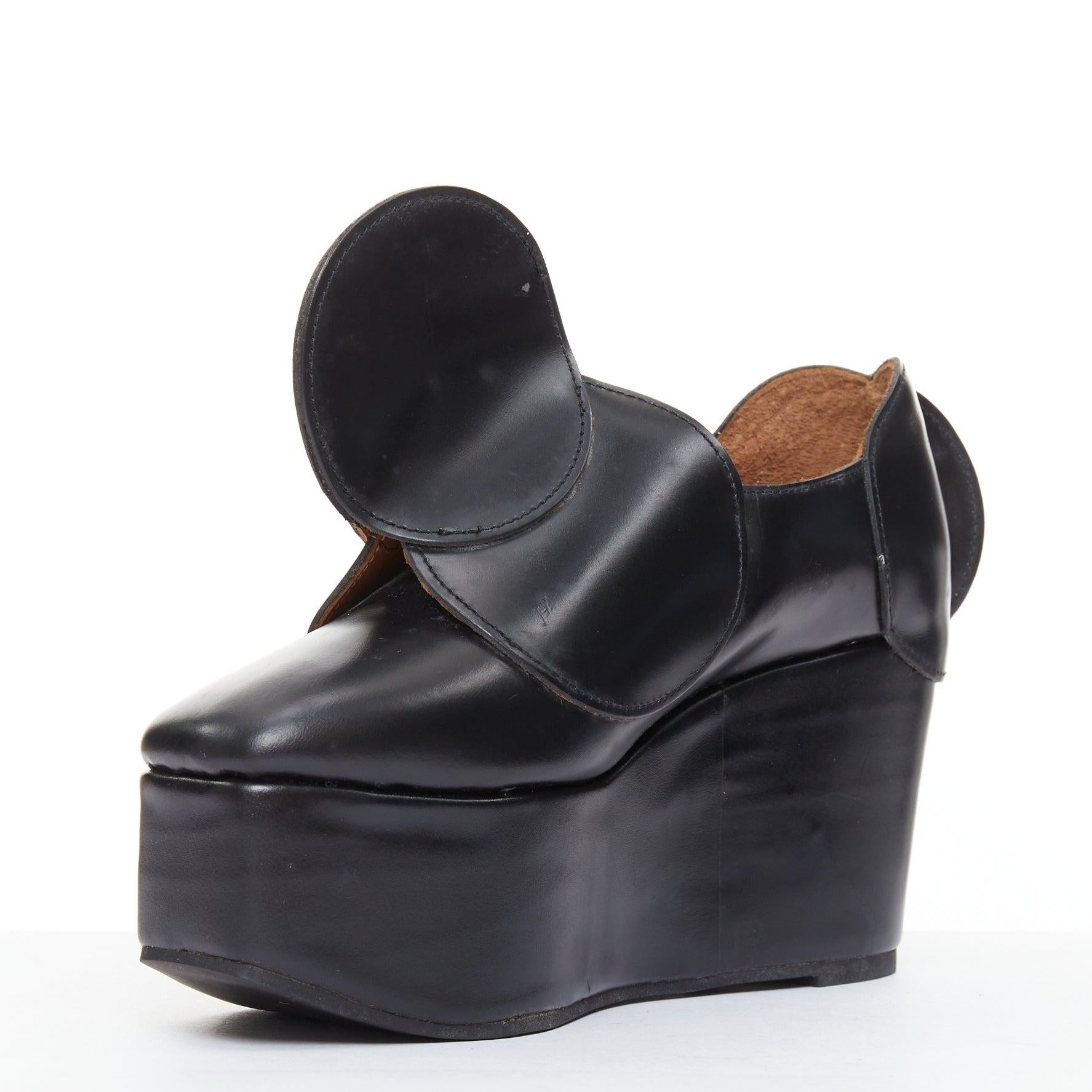 JUNYA WATANABE black leather circle embellished platorm brogue shoes XS In Fair Condition For Sale In Hong Kong, NT