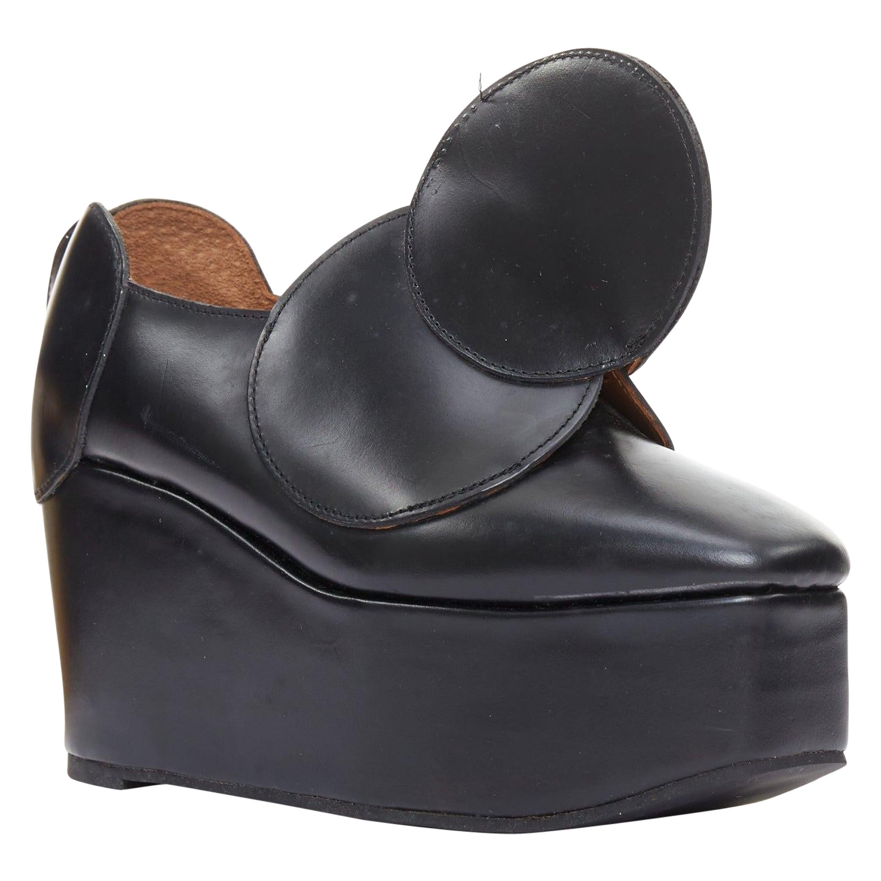 JUNYA WATANABE black leather circle embellished platorm brogue shoes XS For Sale