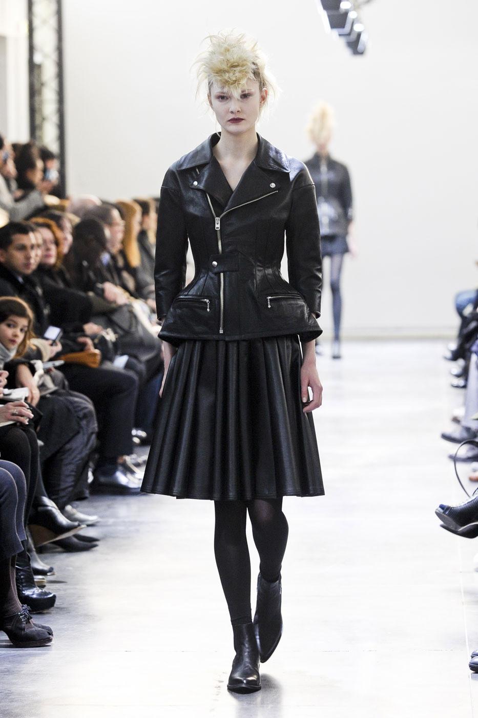 Junya Watanabe black leather jacket with peplum, runway fall 2011 2